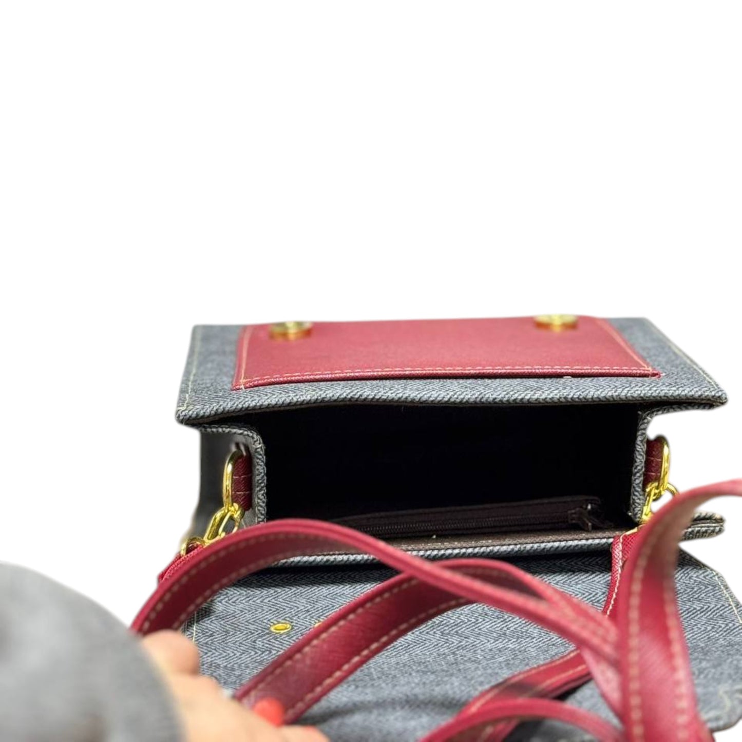 Handmade French Vegan Leather Backpack – Grey & Burgundy (21x 20×10 cm)