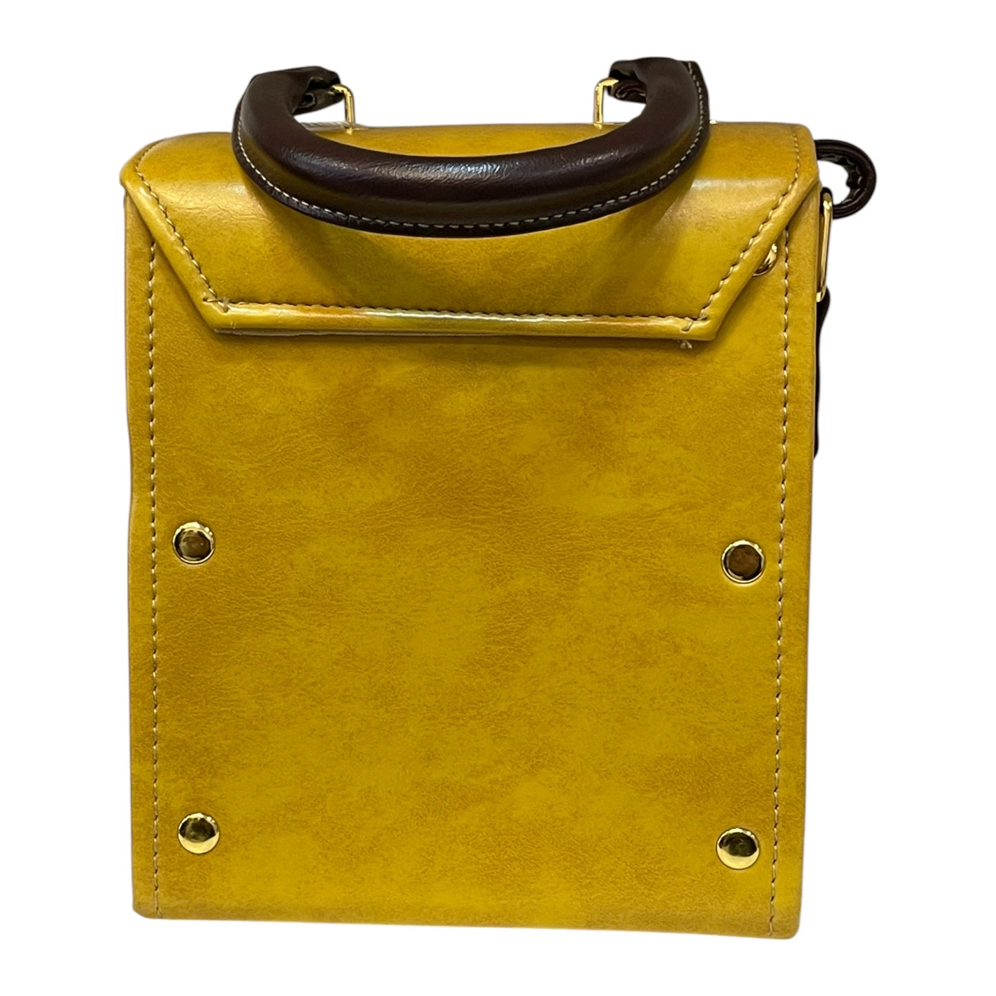 Handmade Yellow Vegan Leather Mini Satchel Bag – Gold Lock Crossbody | 16x14x8 cm