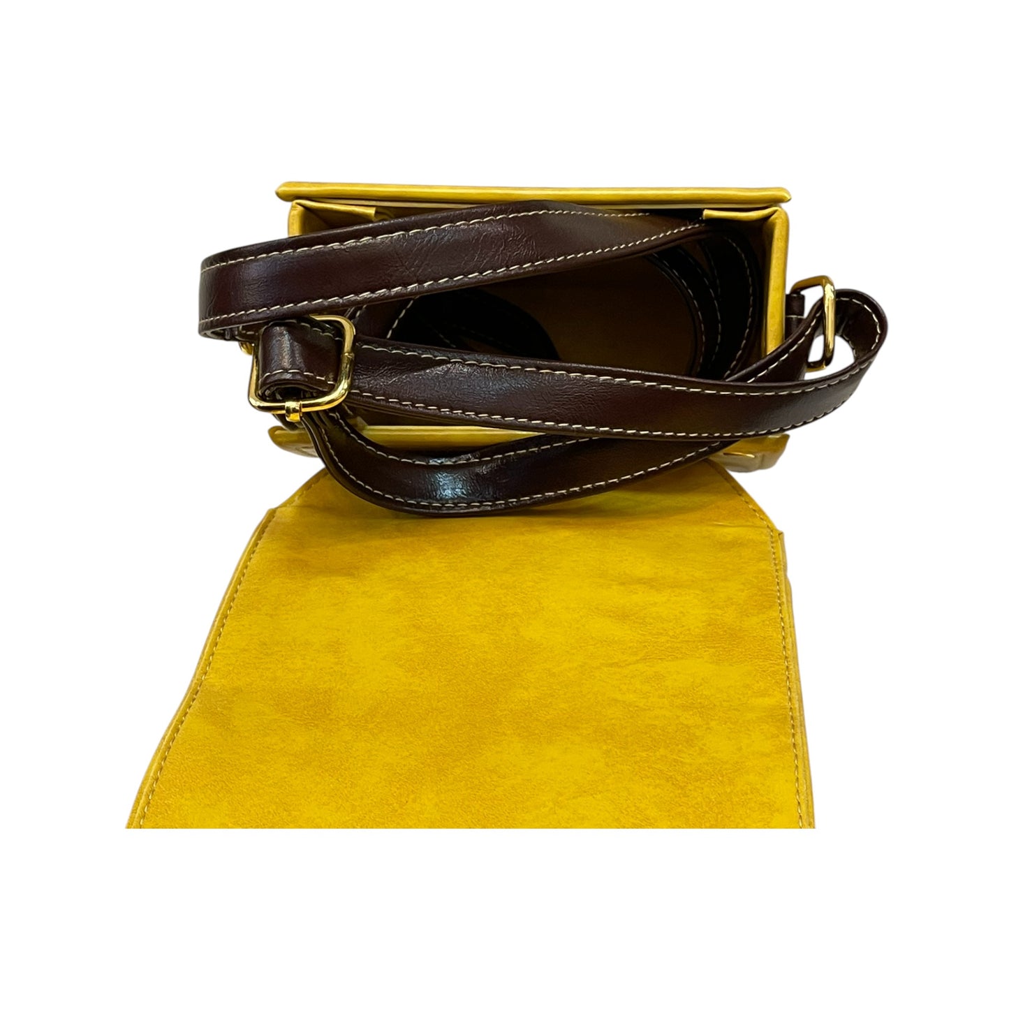 Handmade Yellow Vegan Leather Mini Satchel Bag – Gold Lock Crossbody | 16x14x8 cm