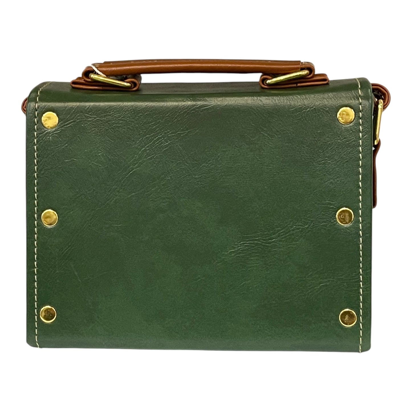 Handmade Green & Brown Vegan Leather Mini Satchel – Retro Crossbody Bag with Gold Buckles | 18x14x6 cm (Copy)