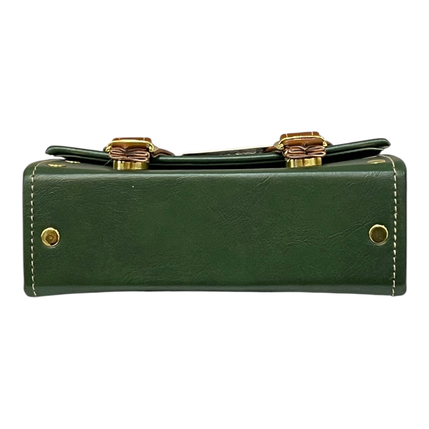 Handmade Green & Brown Vegan Leather Mini Satchel – Retro Crossbody Bag with Gold Buckles | 18x14x6 cm (Copy)