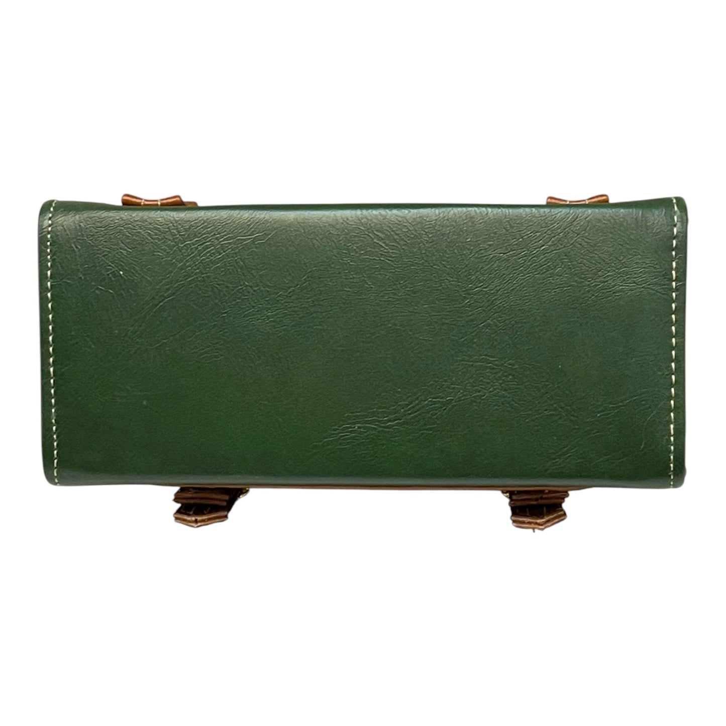 Handmade French Vegan Leather Handbag – Forest Green & Tan with Gold Hardware (23×16×10 cm)