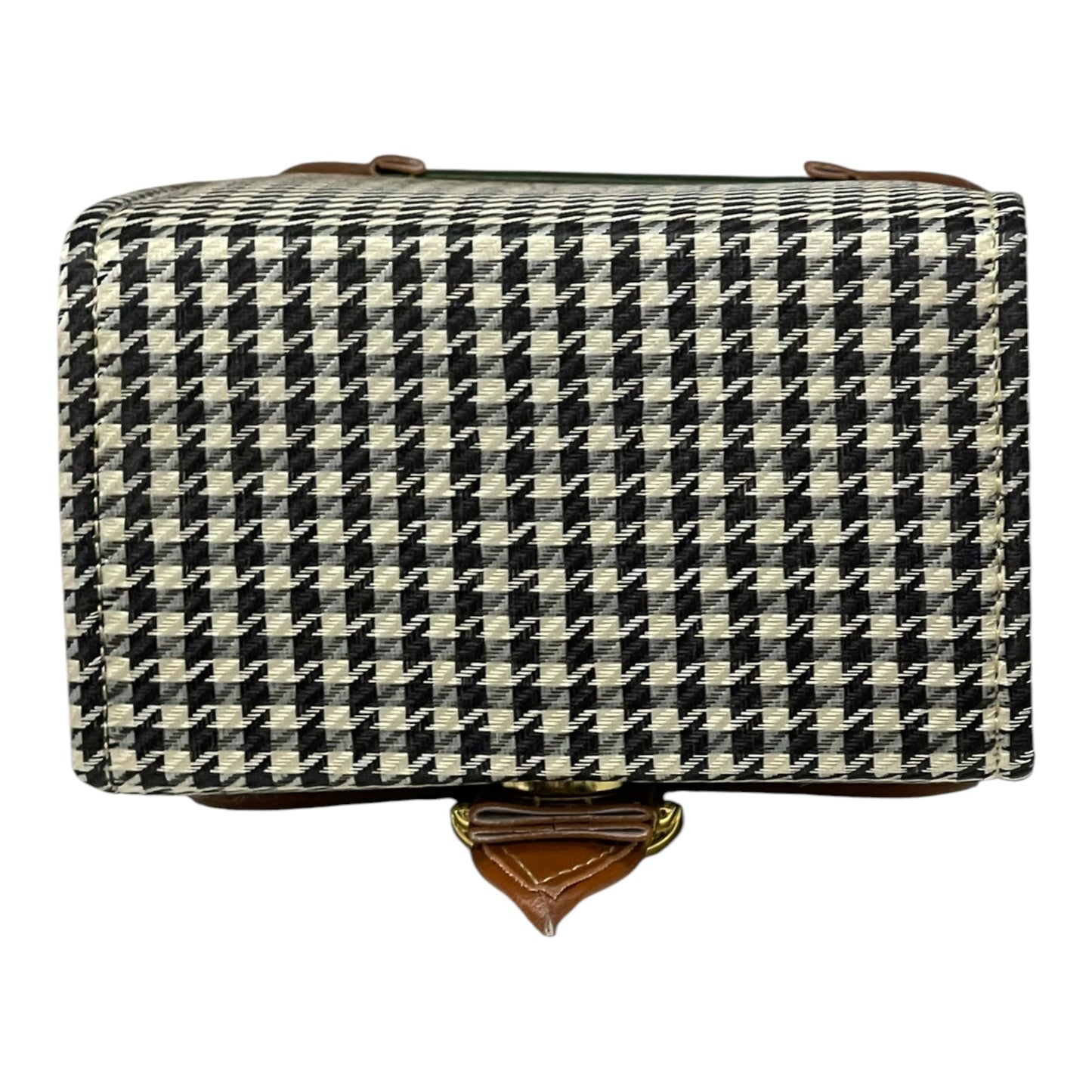 Handmade French Vegan Leather Handbag – Green & Brown with Houndstooth Detail (19x13x9 cm)