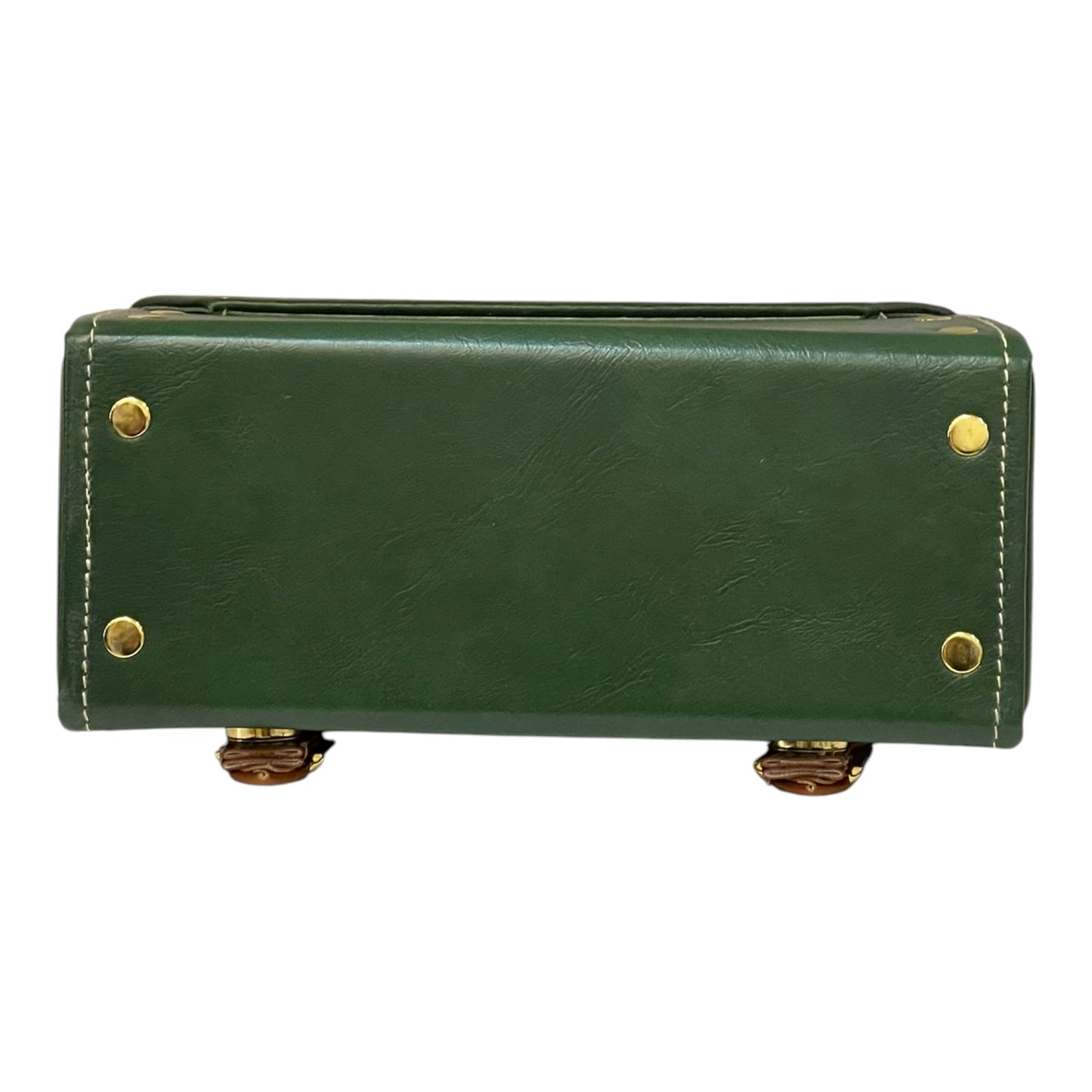 Handmade Green & Brown Vegan Leather Mini Satchel – Retro Crossbody Bag with Gold Buckles | 21x14x9 cm