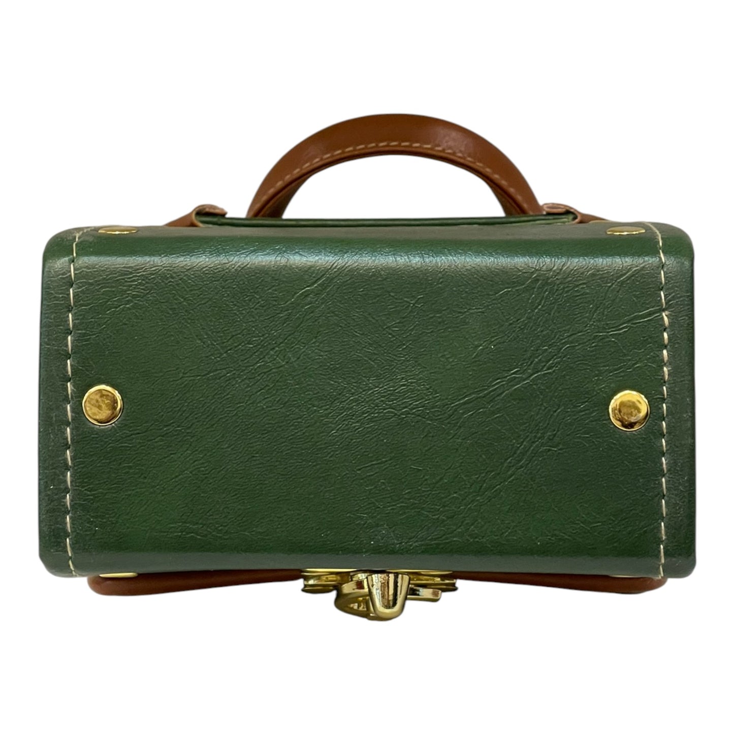 Handmade Vegan Leather Mini Satchel – Forest Green & Tan | Compact Crossbody Bag 16x14x8 cm