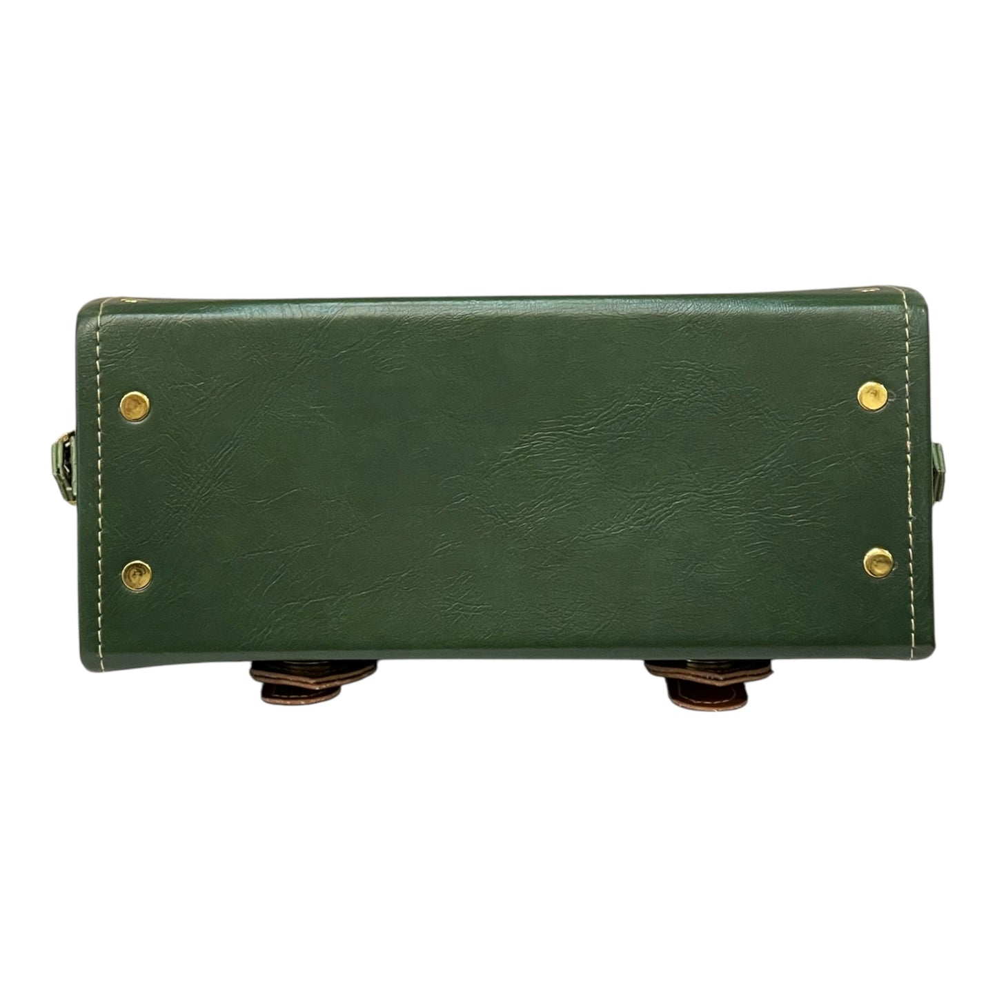 Handmade French Vegan Leather Handbag – Forest Green & Caramel Brown Satchel (25×18×11 cm)