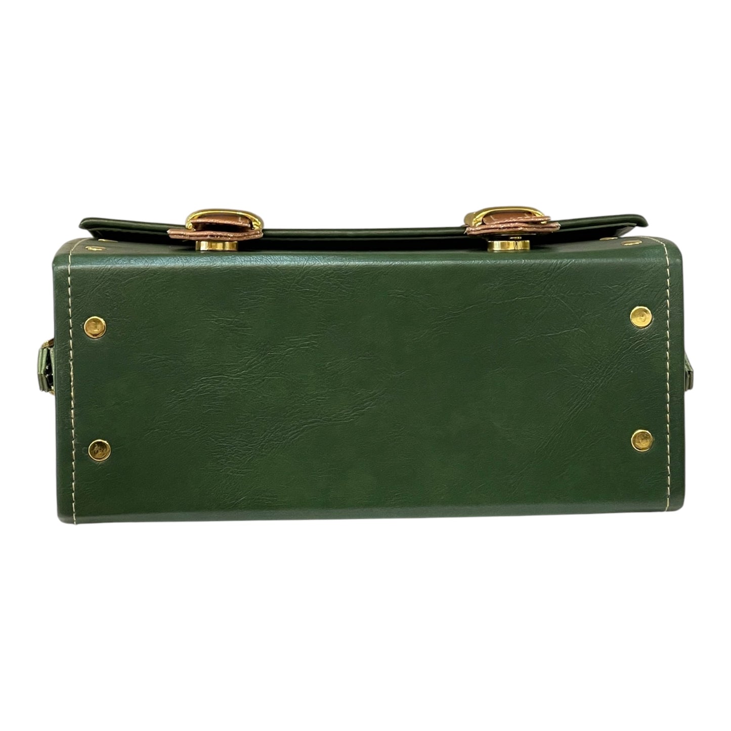 Handmade French Vegan Leather Handbag – Forest Green & Caramel Brown Satchel (25×18×11 cm)