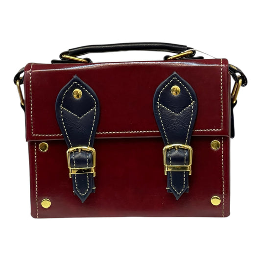 Handmade Vegan Leather Mini Satchel – Burgundy & Navy Blue with Gold Buckles (18x14x6 cm)