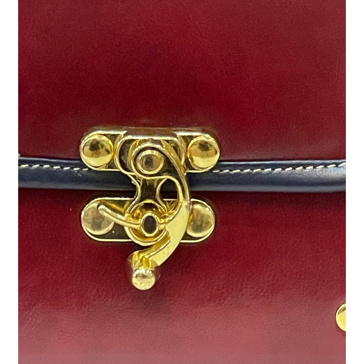 Handmade Vegan Leather Crossbody Bag – Burgundy & Navy with Gold Lock (16x14x8 cm)