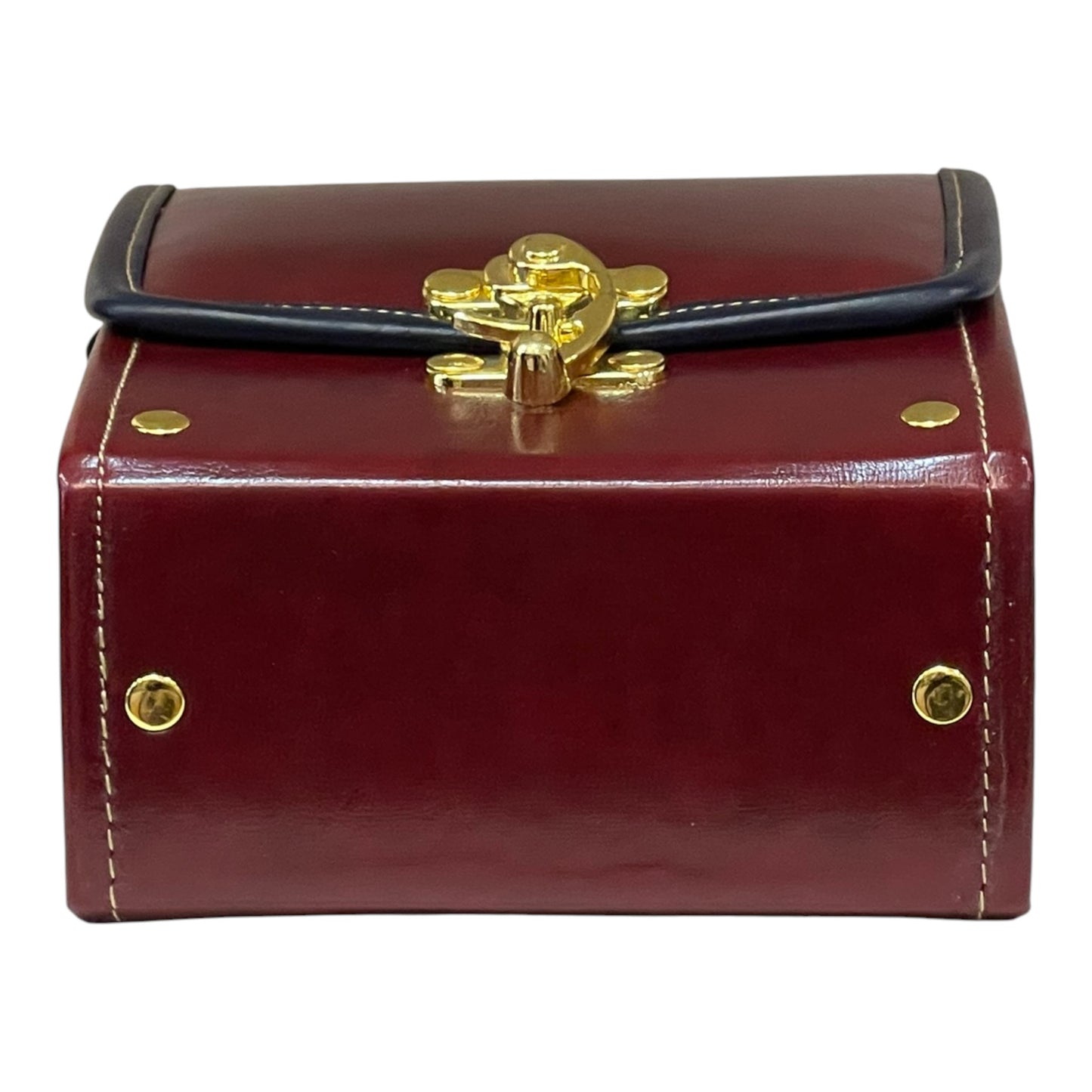 Handmade Vegan Leather Crossbody Bag – Burgundy & Navy with Gold Lock (16x14x8 cm)