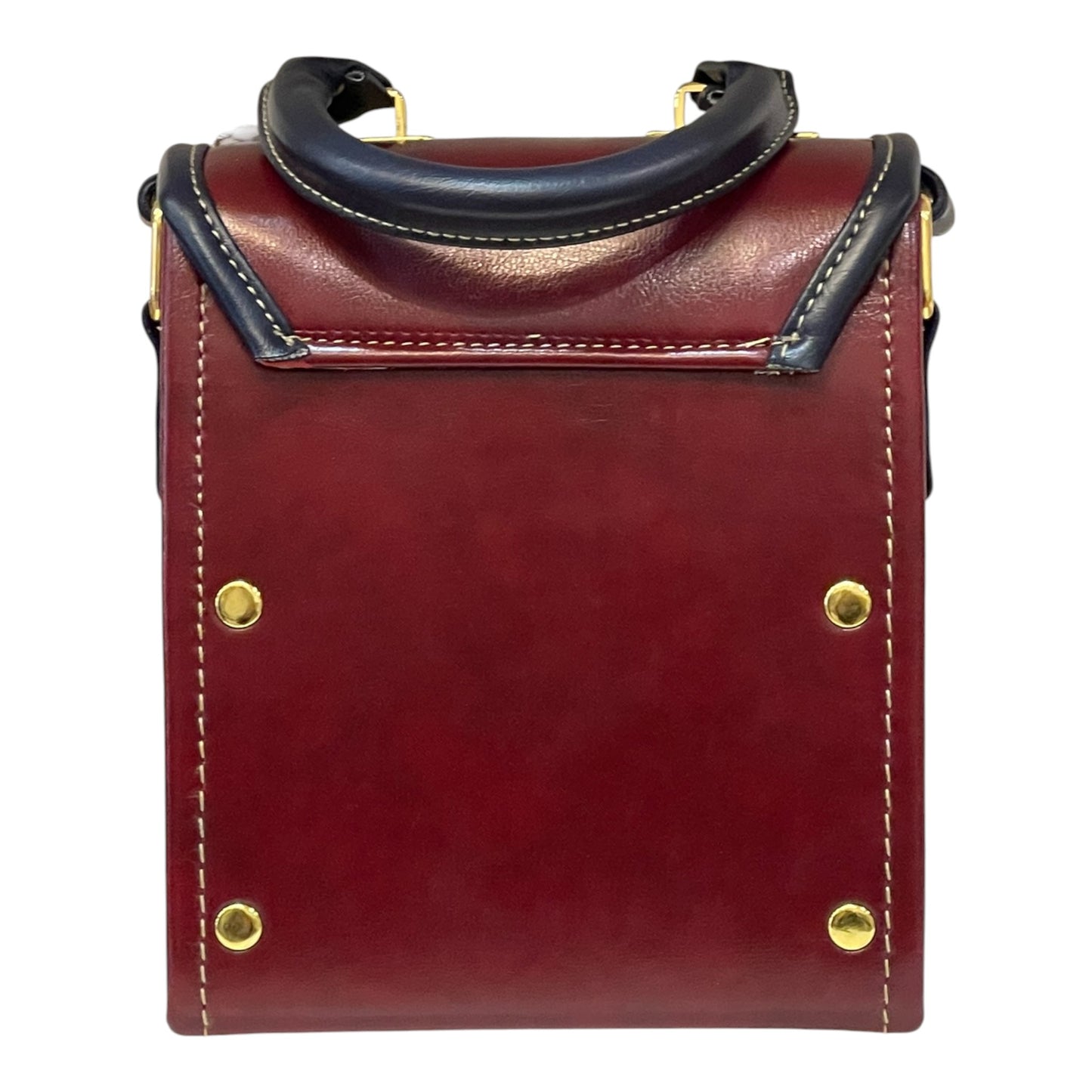 Handmade Vegan Leather Crossbody Bag – Burgundy & Navy with Gold Lock (16x14x8 cm)