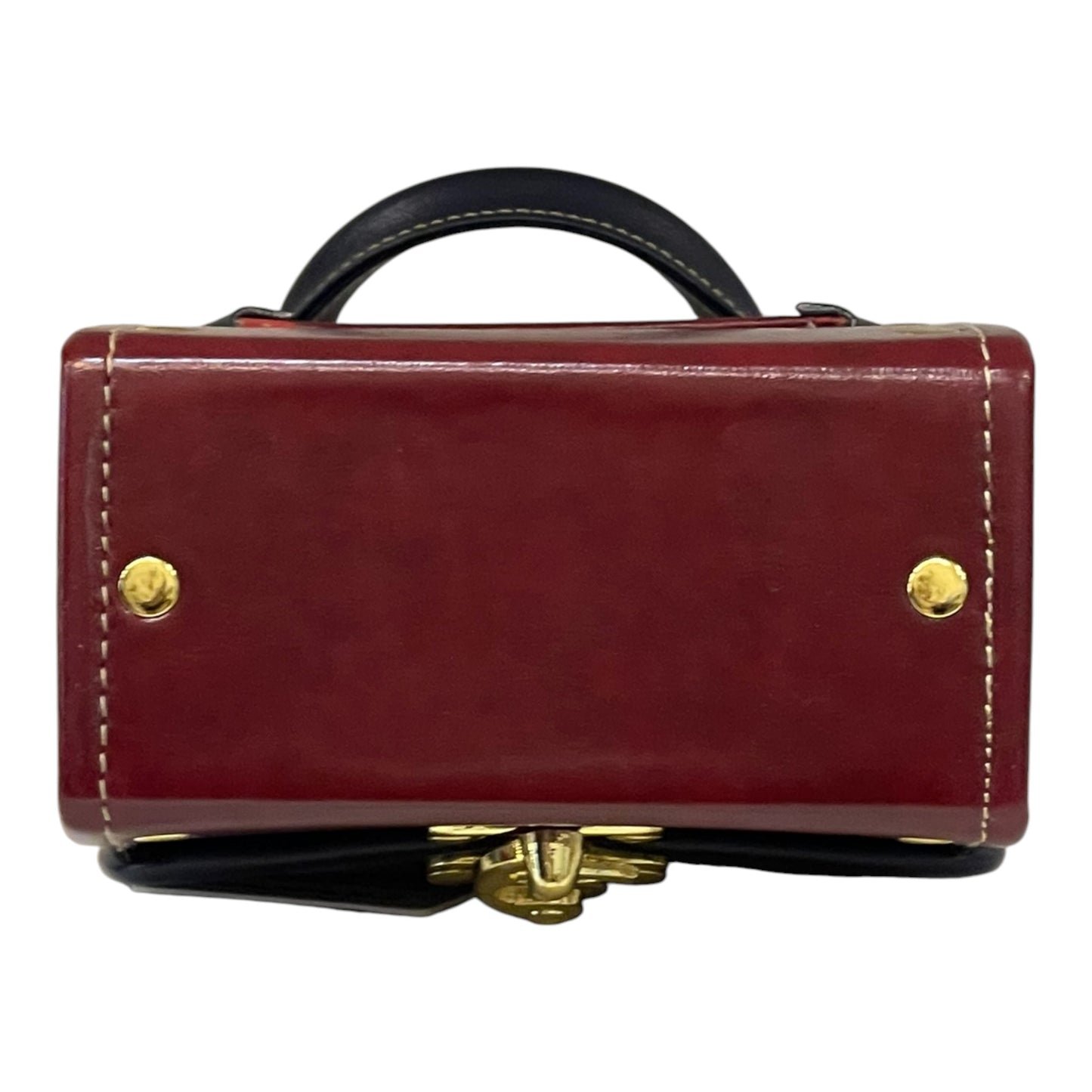 Handmade Vegan Leather Crossbody Bag – Burgundy & Navy with Gold Lock (16x14x8 cm)