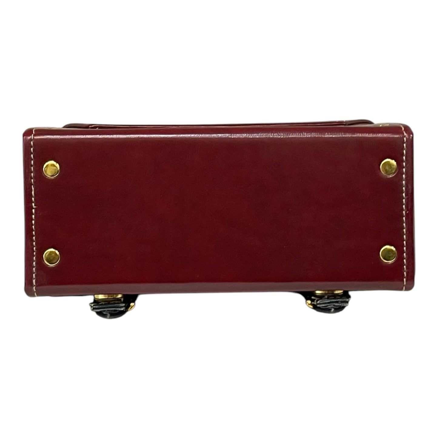 Handmade Vegan Leather Crossbody Bag – Burgundy & Navy with Gold Buckle Accents (21x14x9 cm)