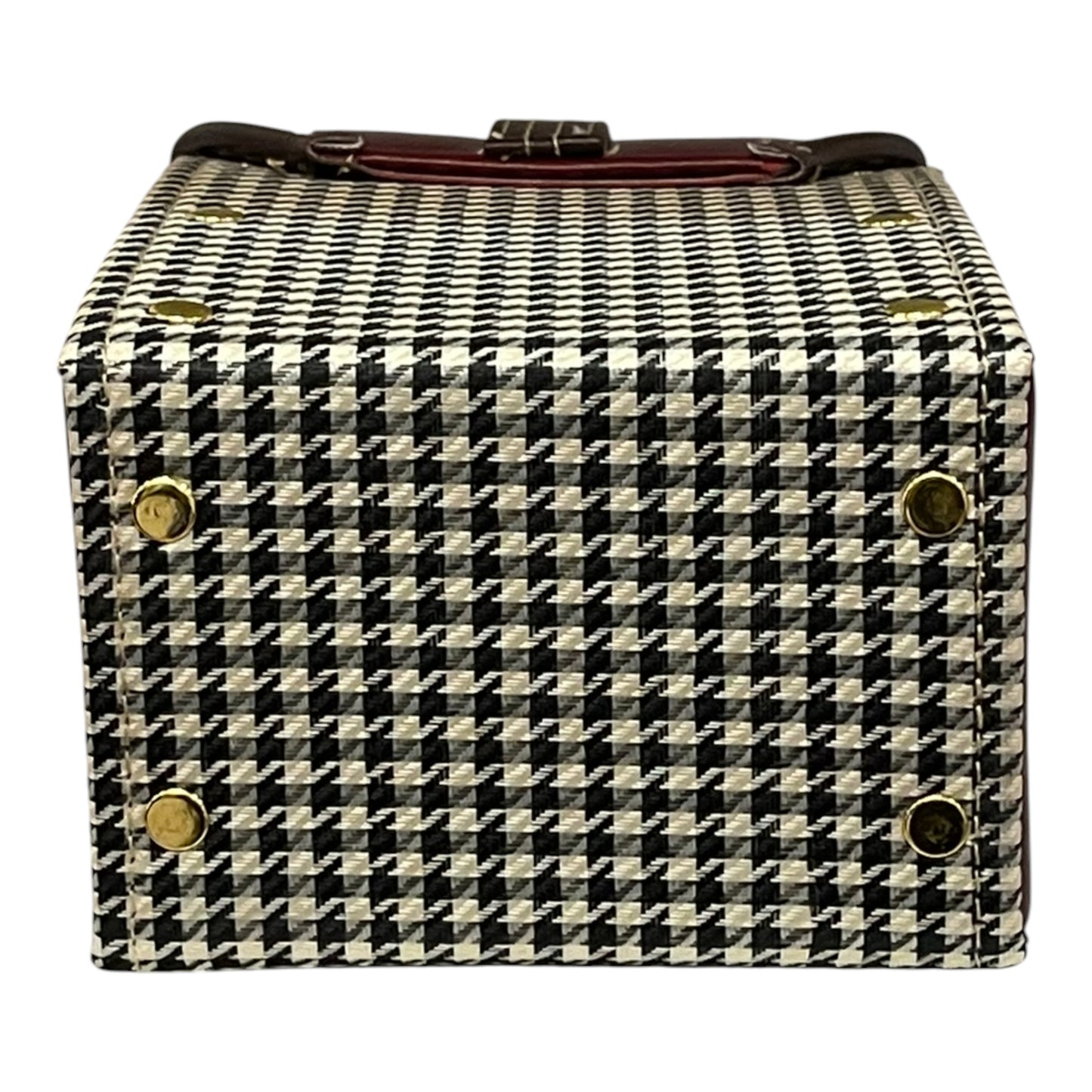 Handmade Vegan Leather & Houndstooth Crossbody Bag – Burgundy & Brown (16x13x9 cm)