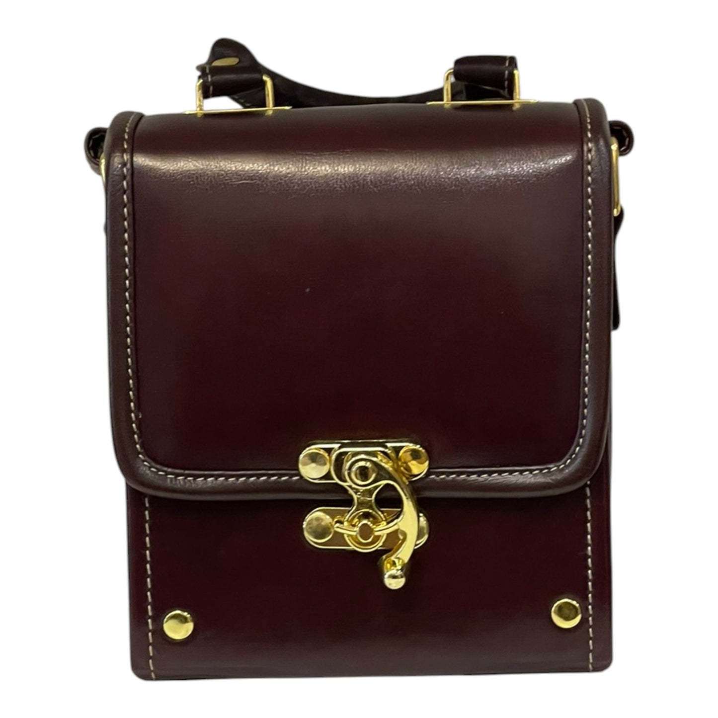 Handmade Vegan Leather Crossbody Bag – Deep Chocolate Brown with Gold Hardware (16x14x8 cm)