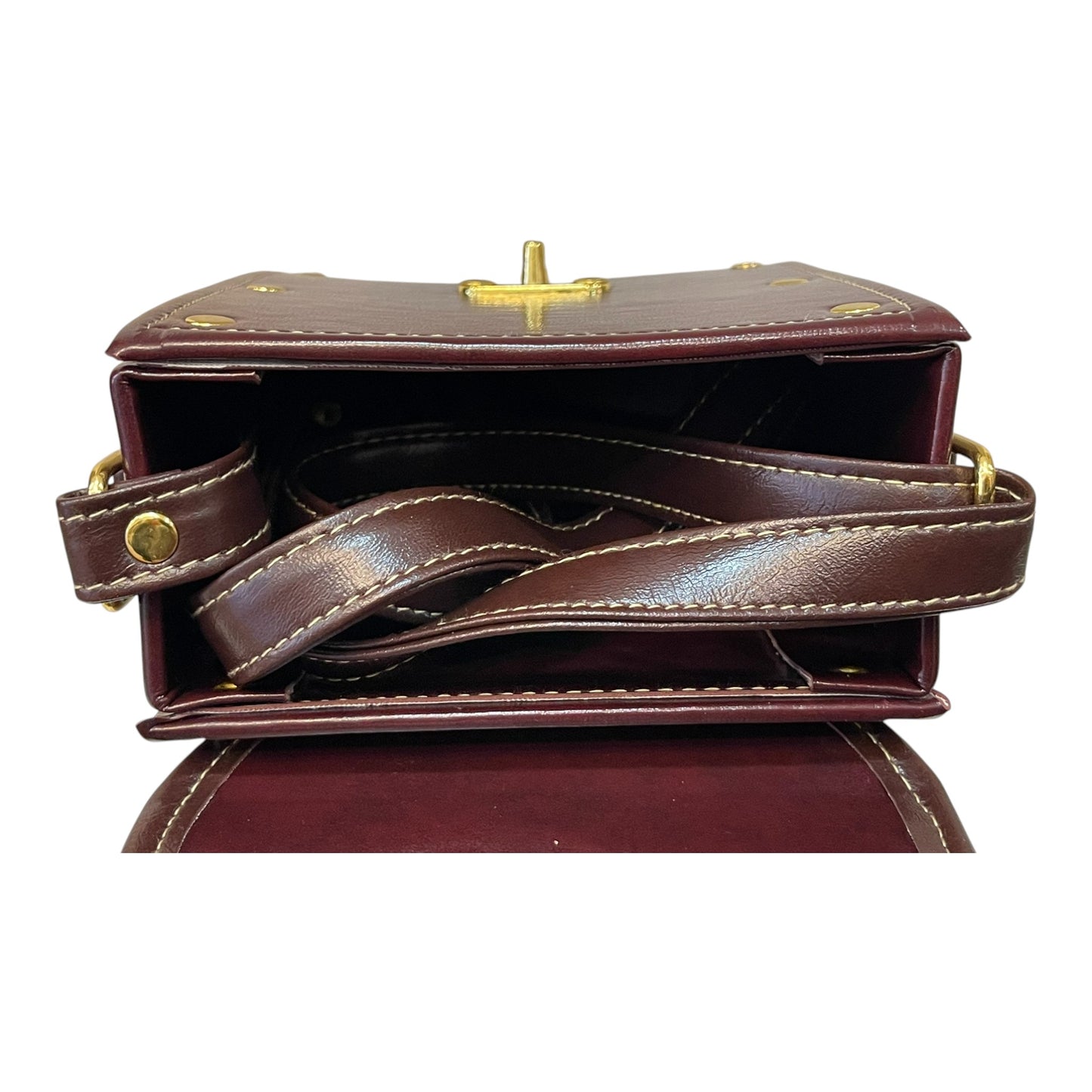 Handmade Vegan Leather Crossbody Bag – Deep Chocolate Brown with Gold Hardware (16x14x8 cm)