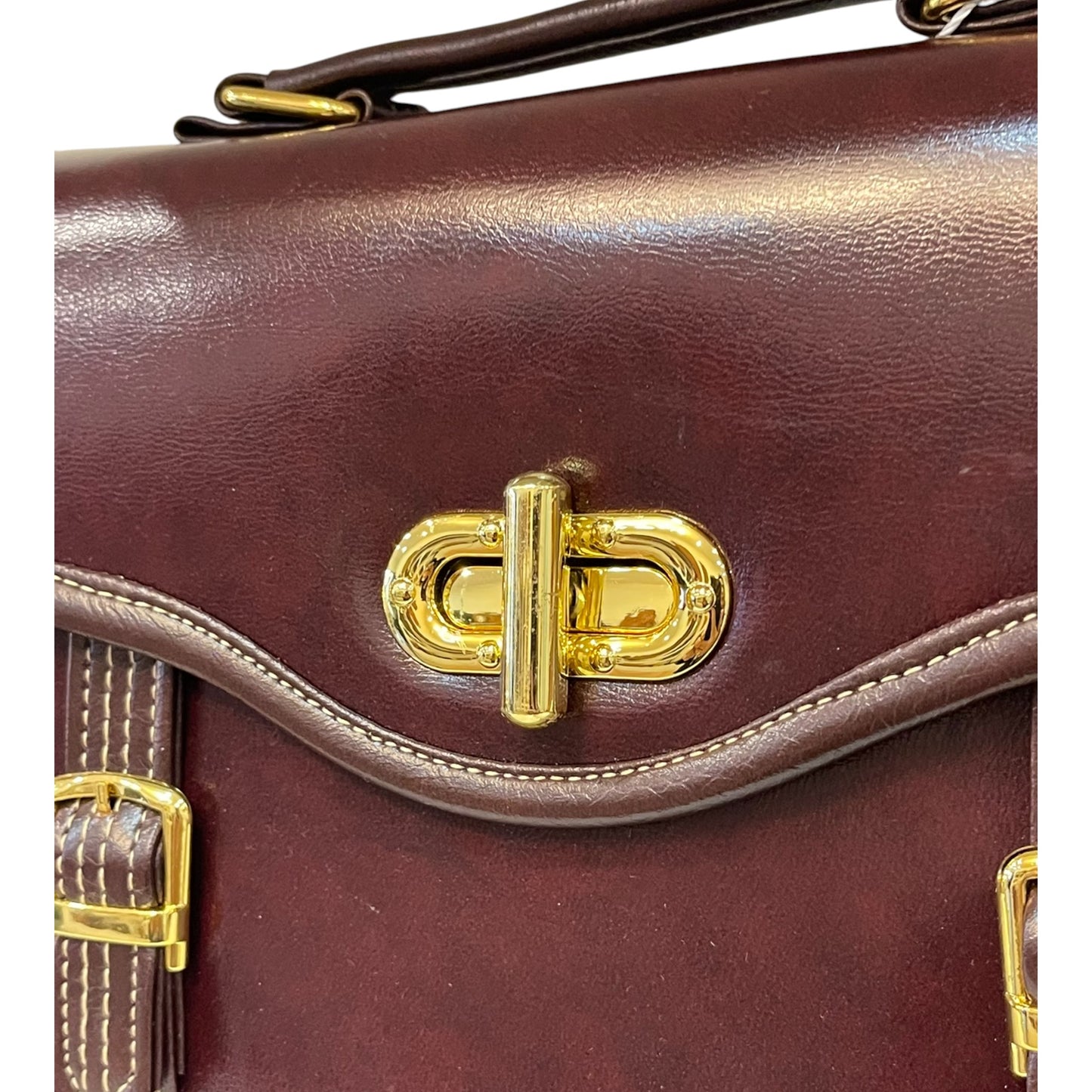 Handmade Vegan Leather Satchel Bag – Deep Brown with Gold Buckle (21x14x9 cm)