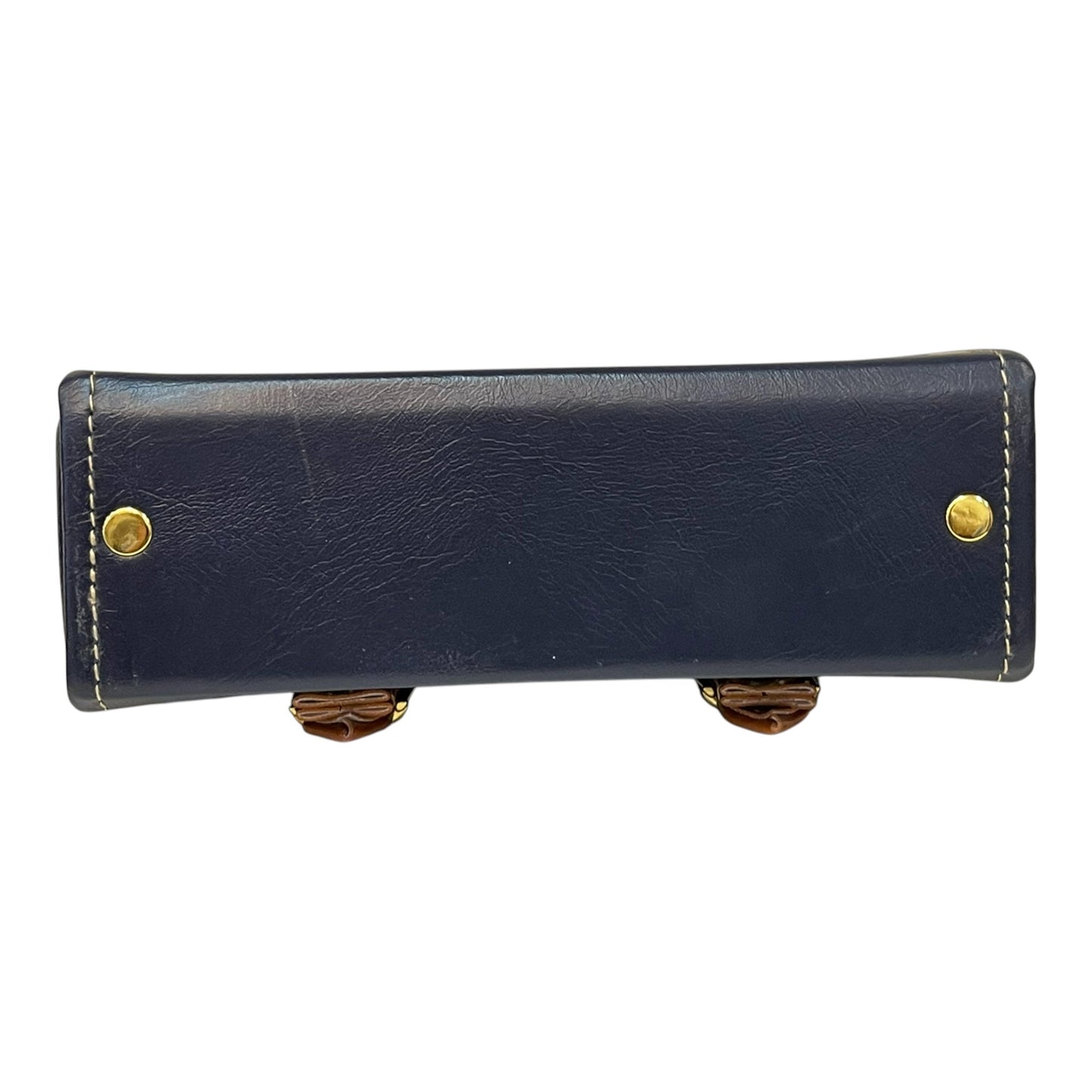 Handmade Vegan Leather Box Bag – Navy Blue & Caramel Brown with Gold Hardware (21x14x9 cm) (Copy)