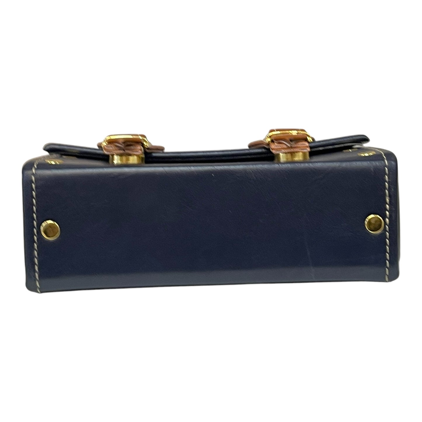 Handmade Vegan Leather Box Bag – Navy Blue & Caramel Brown with Gold Hardware (21x14x9 cm) (Copy)