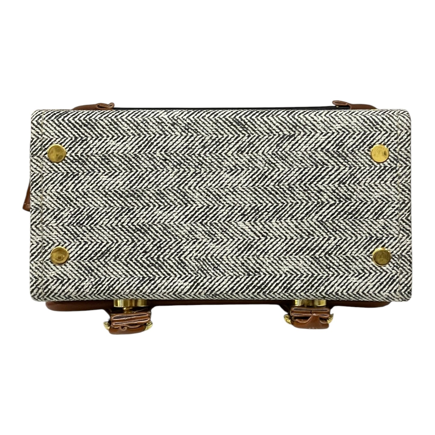 Handmade Vegan Leather Satchel – Navy & Tan with Herringbone Fabric | Elegant Crossbody Bag 21x14x9 cm