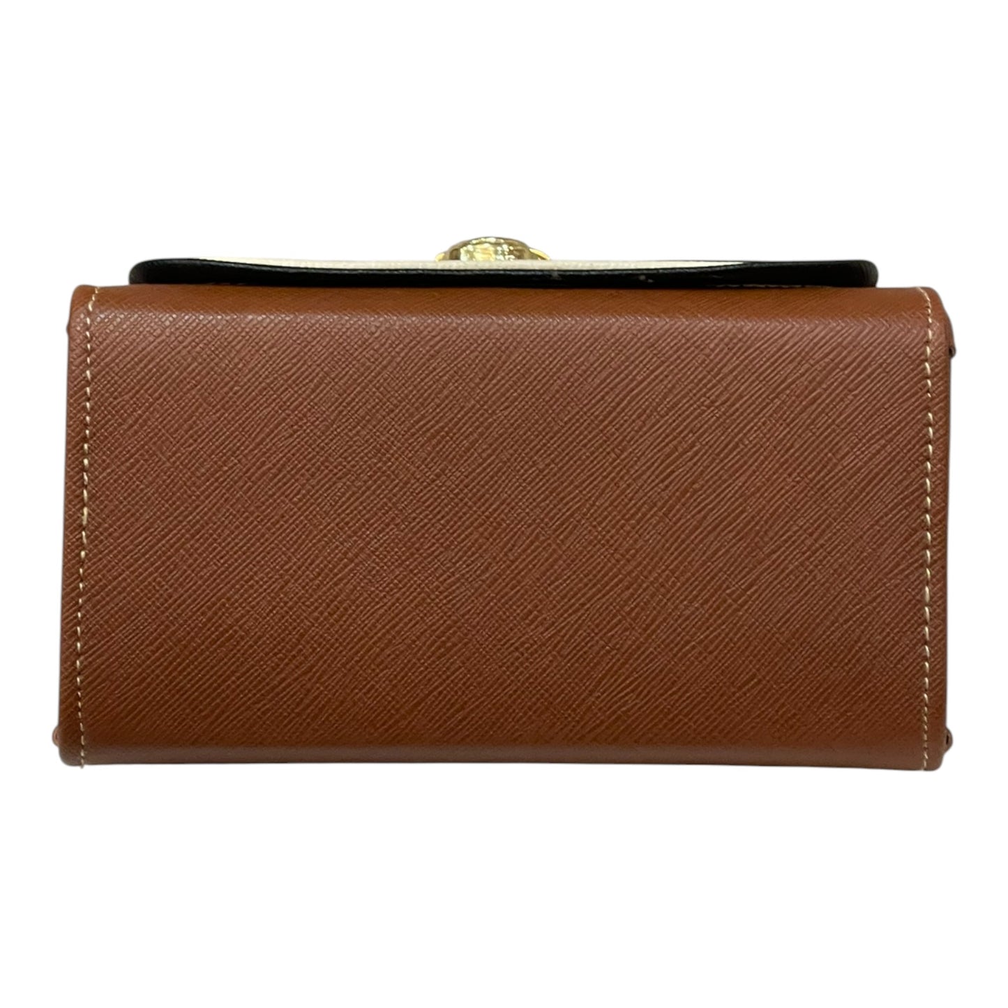 Handmade French Vegan Leather Handbag – Brown & Cream with Gold Clasp (16×16×9 cm)