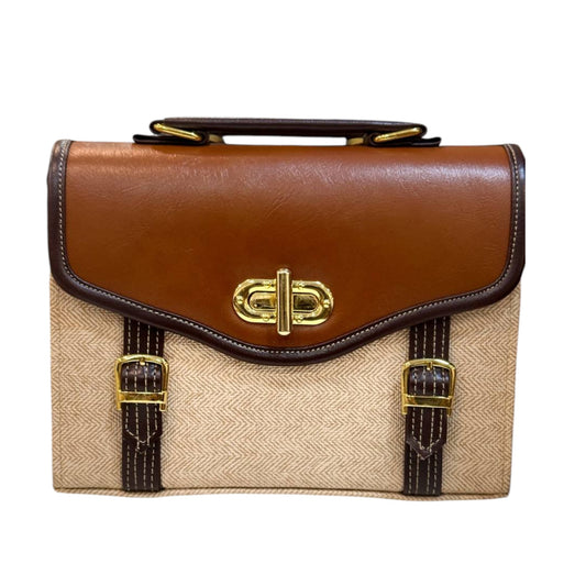 Classic Canvas & Leather Satchel Bag – Vintage Brown and Beige