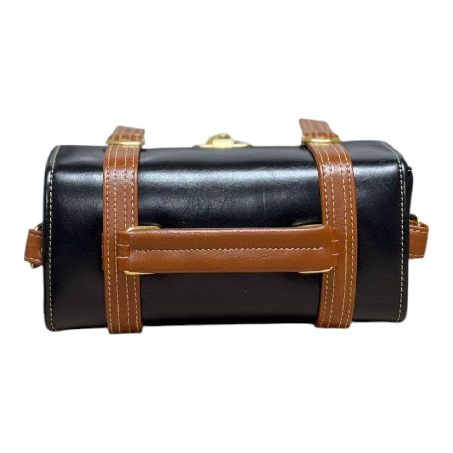 Handmade Vegan Leather Box Bag – Black & Caramel Brown (21x15x9 cm)