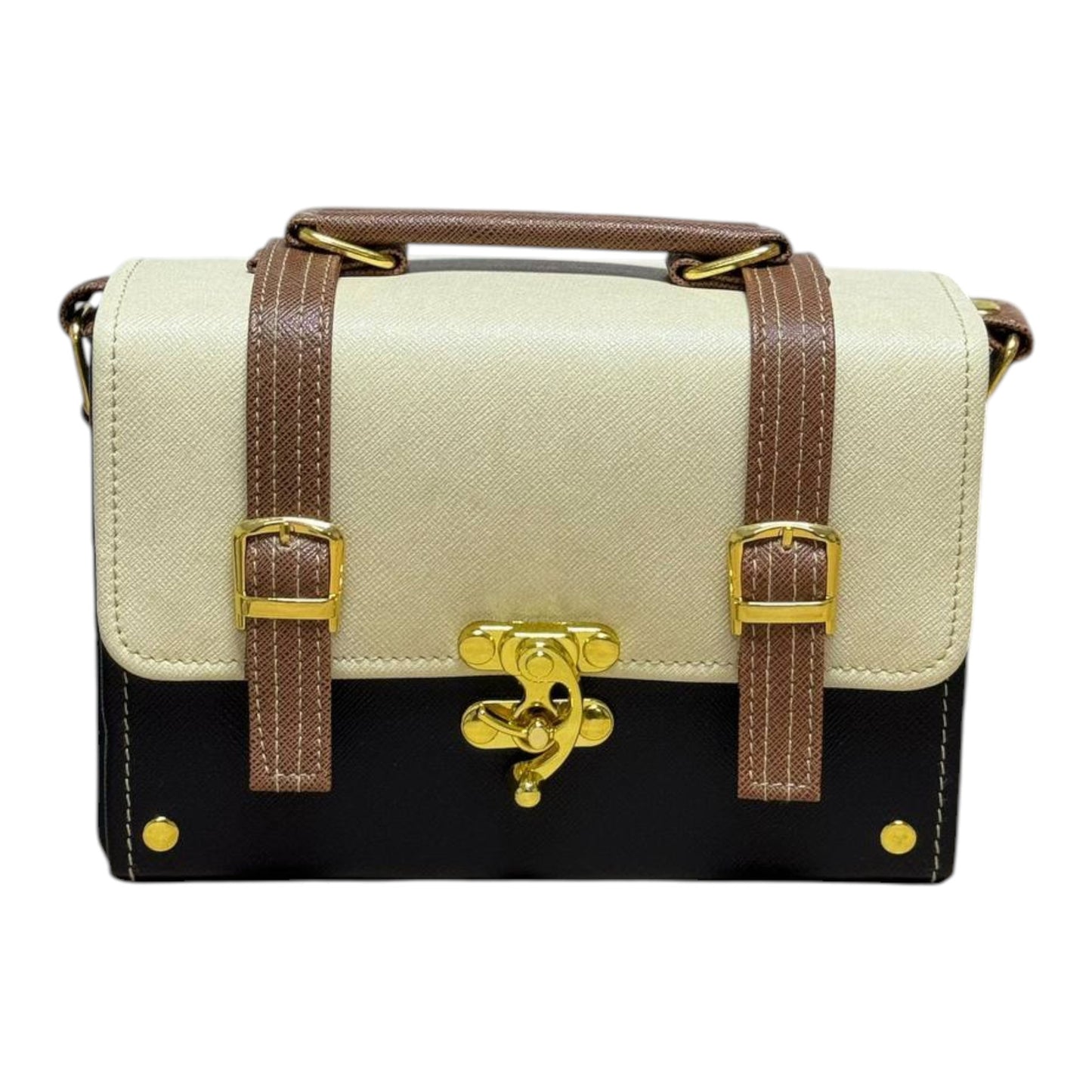 Handmade Two-Tone Vegan Leather Box Bag – Structured Mini Satchel (21×15×9 cm)