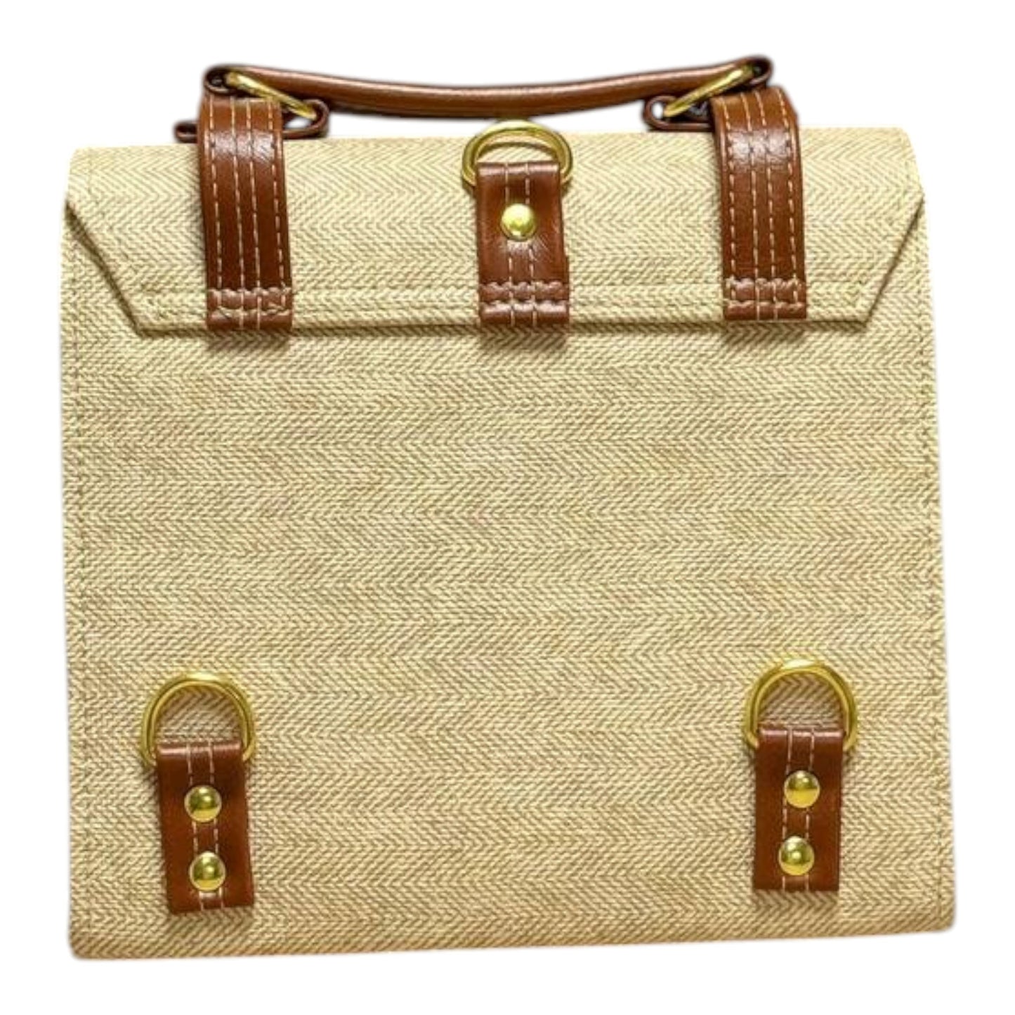 Handmade French-Style Vegan Leather & Canvas Backpack – Natural Beige & Tan (21x 20×10 cm)