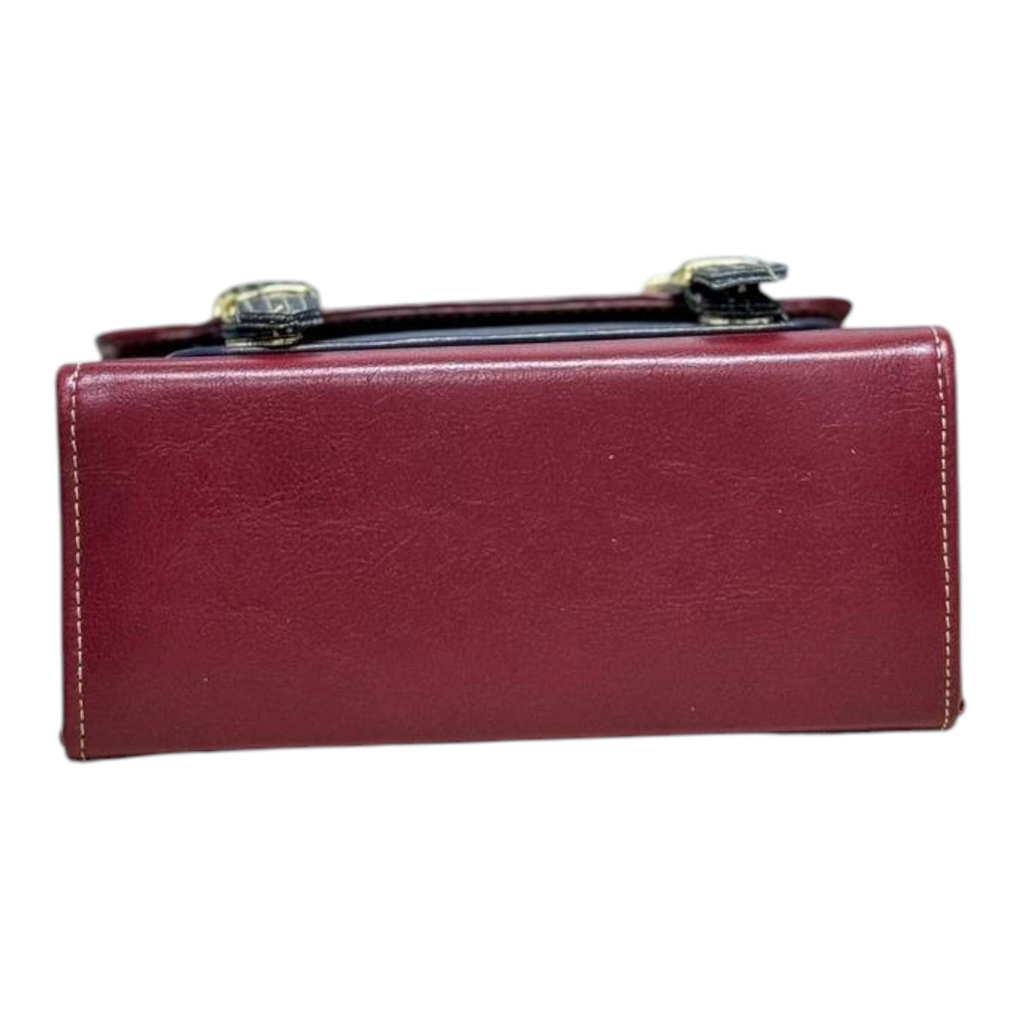 Handmade French Vegan Leather Backpack – Burgundy & Black with Gold Hardware (21x 20×10 cm)