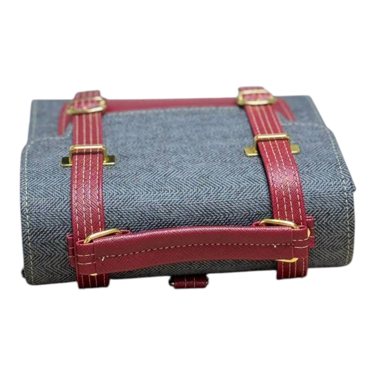 Handmade French Vegan Leather Backpack – Grey & Burgundy (21x 20×10 cm)