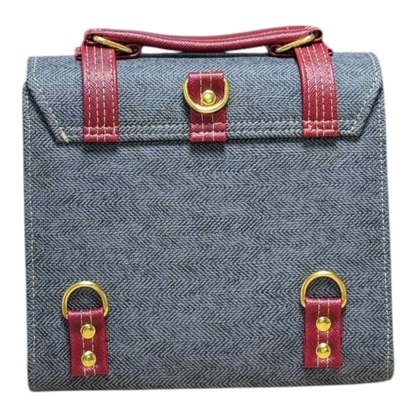 Handmade French Vegan Leather Backpack – Grey & Burgundy (21x 20×10 cm)