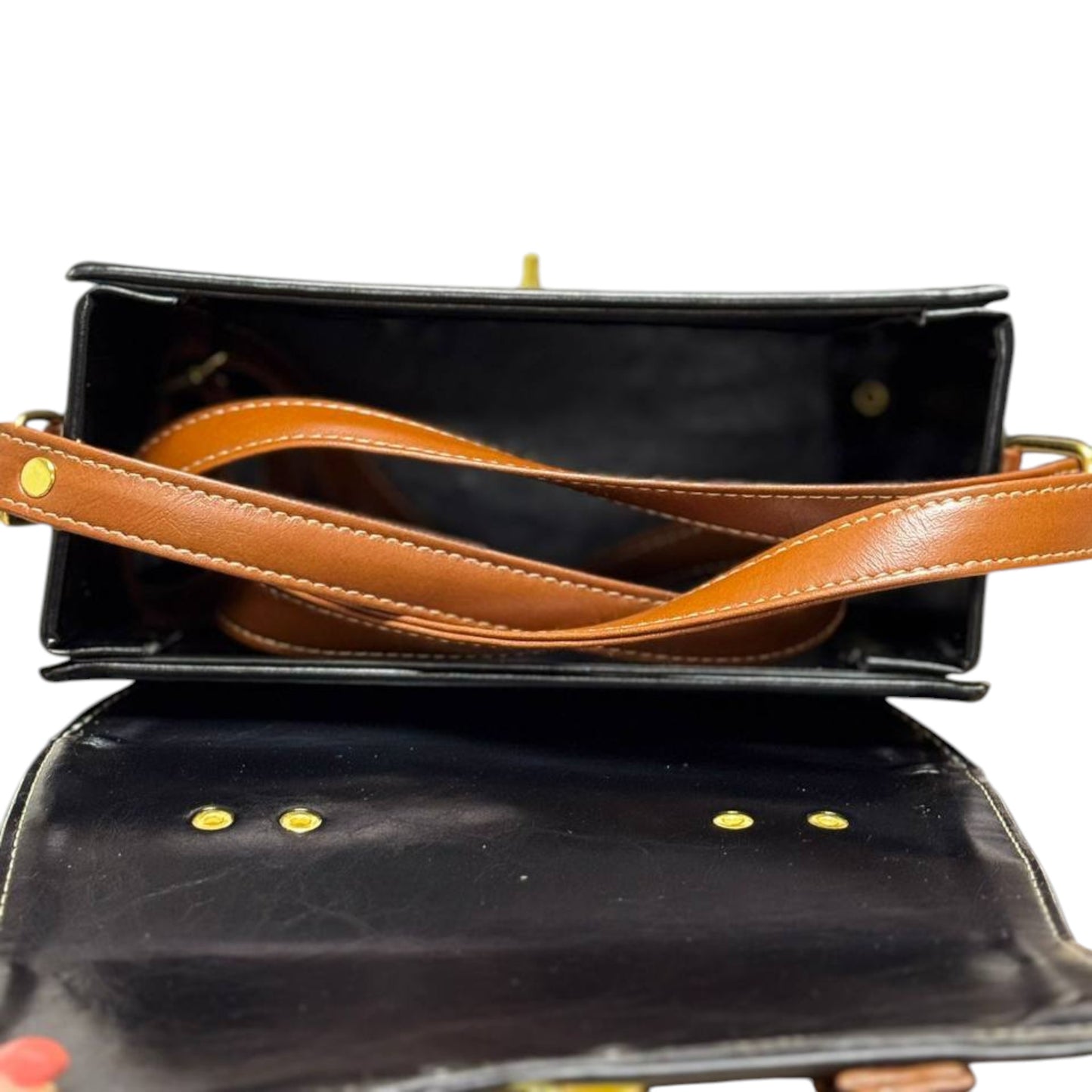 Handmade Vegan Leather Box Bag – Black & Caramel Brown (21x15x9 cm)