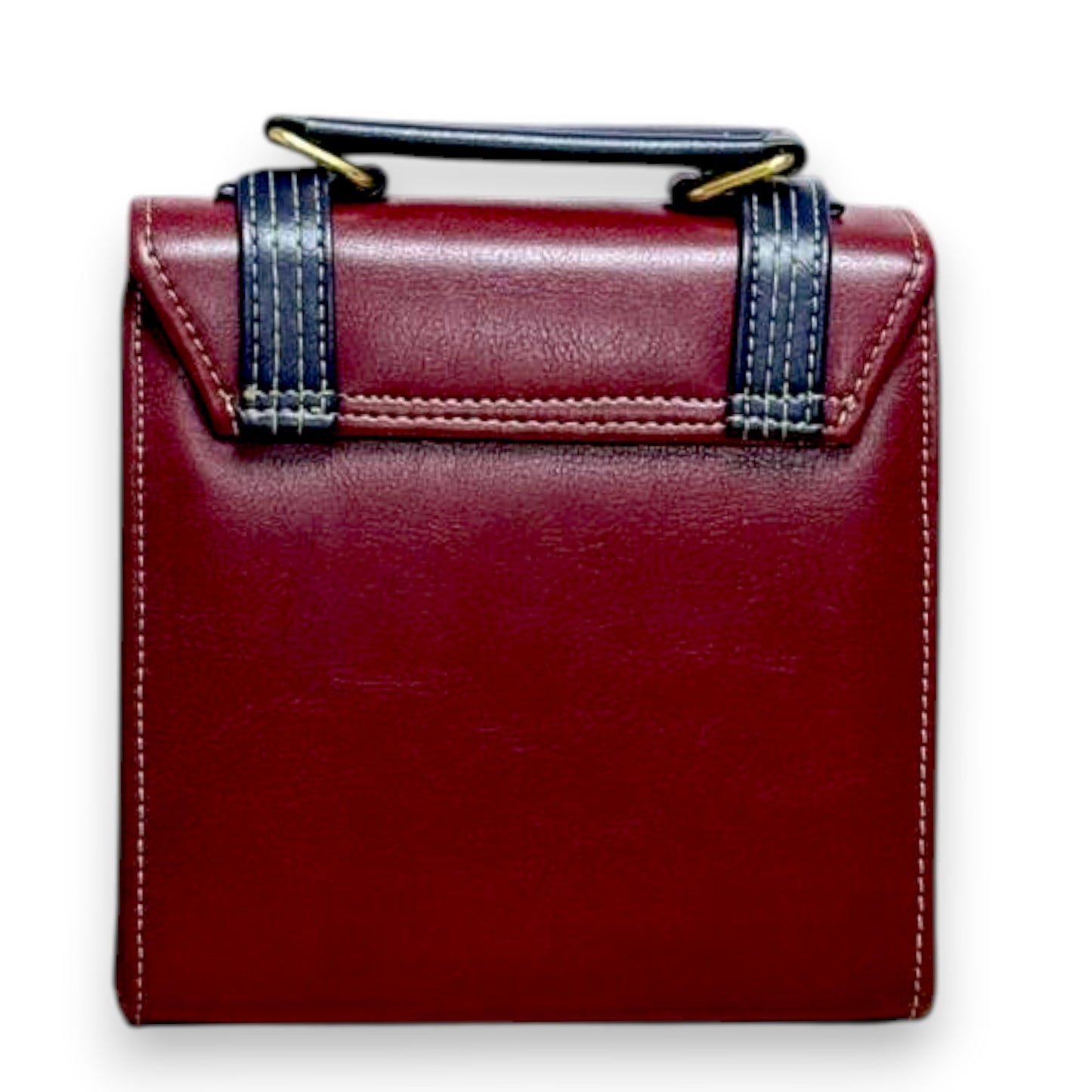 Handmade French-Style Vegan Leather Satchel – burgundy with Black Trim ( 17x 17×9 cm )