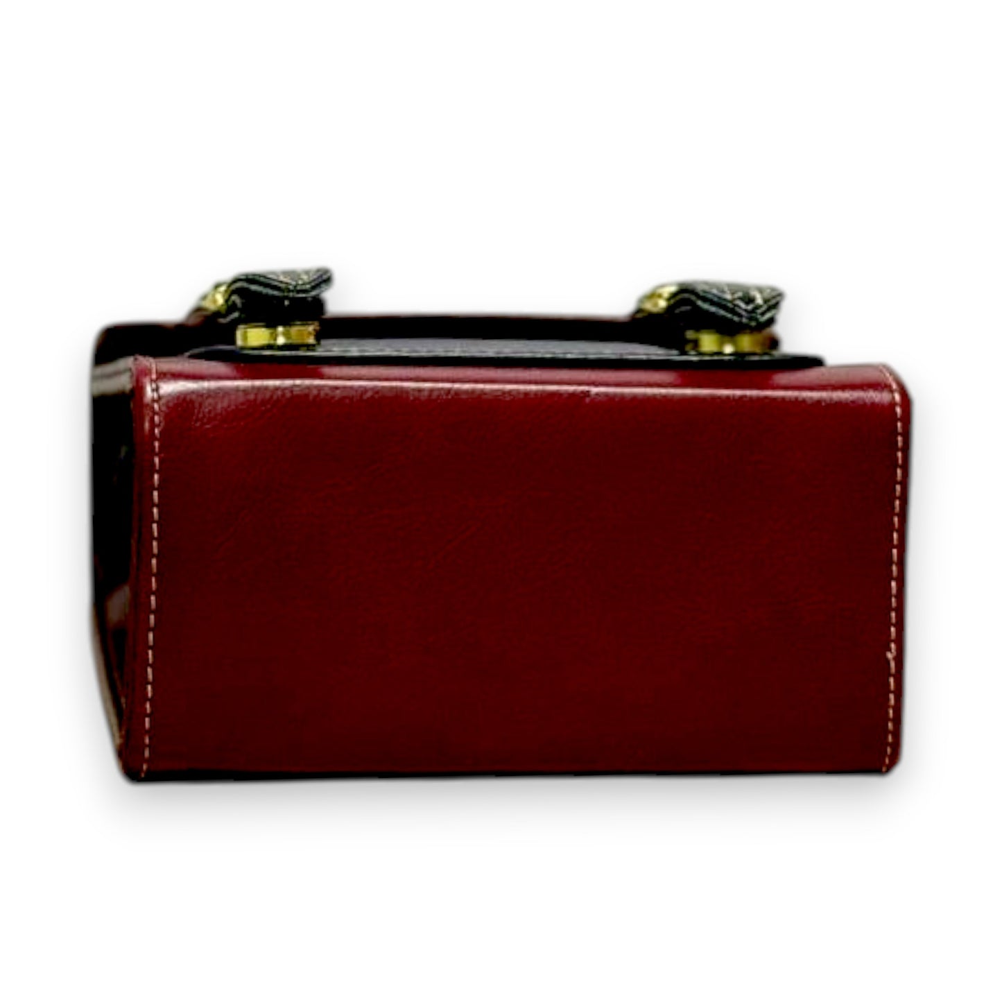 Handmade French-Style Vegan Leather Satchel – burgundy with Black Trim ( 17x 17×9 cm )