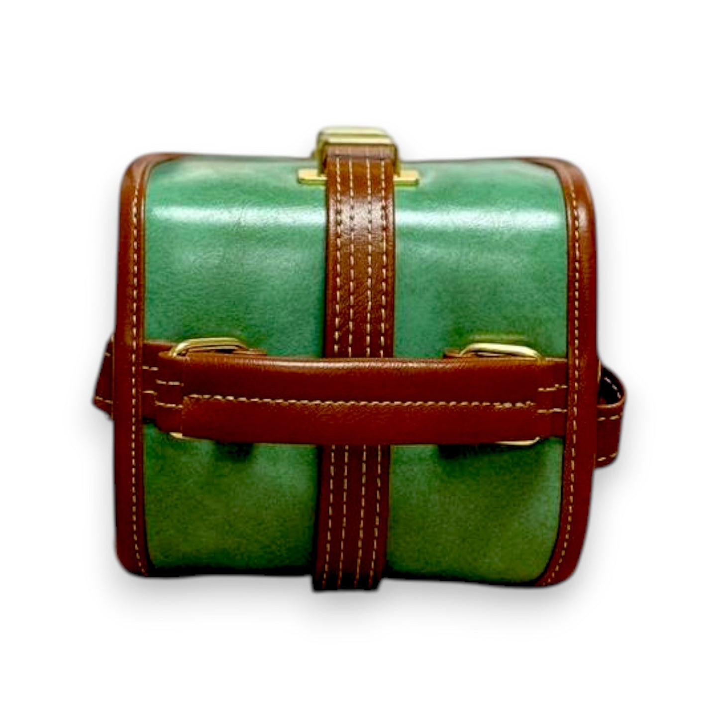 Handmade Vegan Leather Crossbody Bag – Forest Green with Houndstooth Detail (15x12x9 cm)