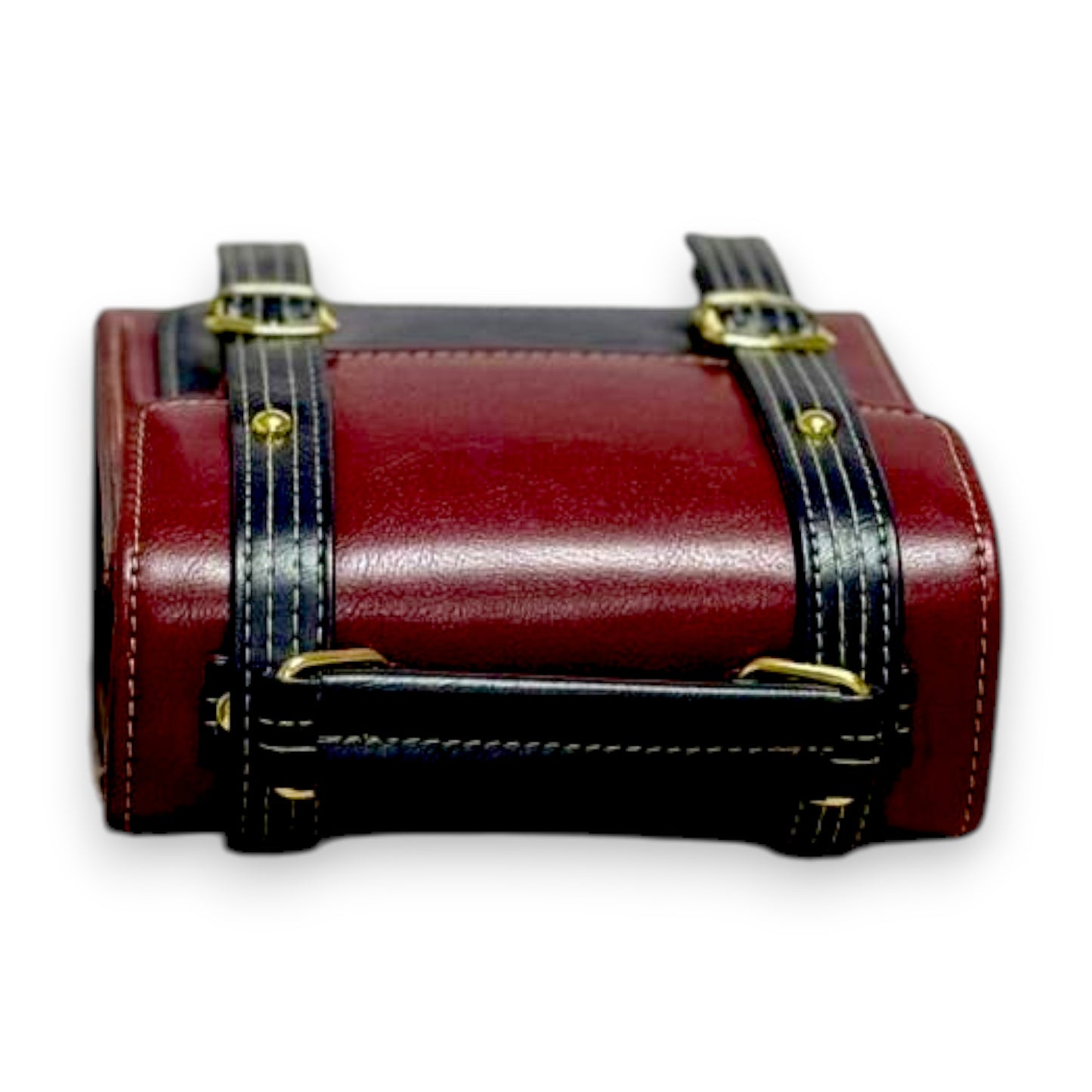 Handmade French-Style Vegan Leather Satchel – burgundy with Black Trim ( 17x 17×9 cm )