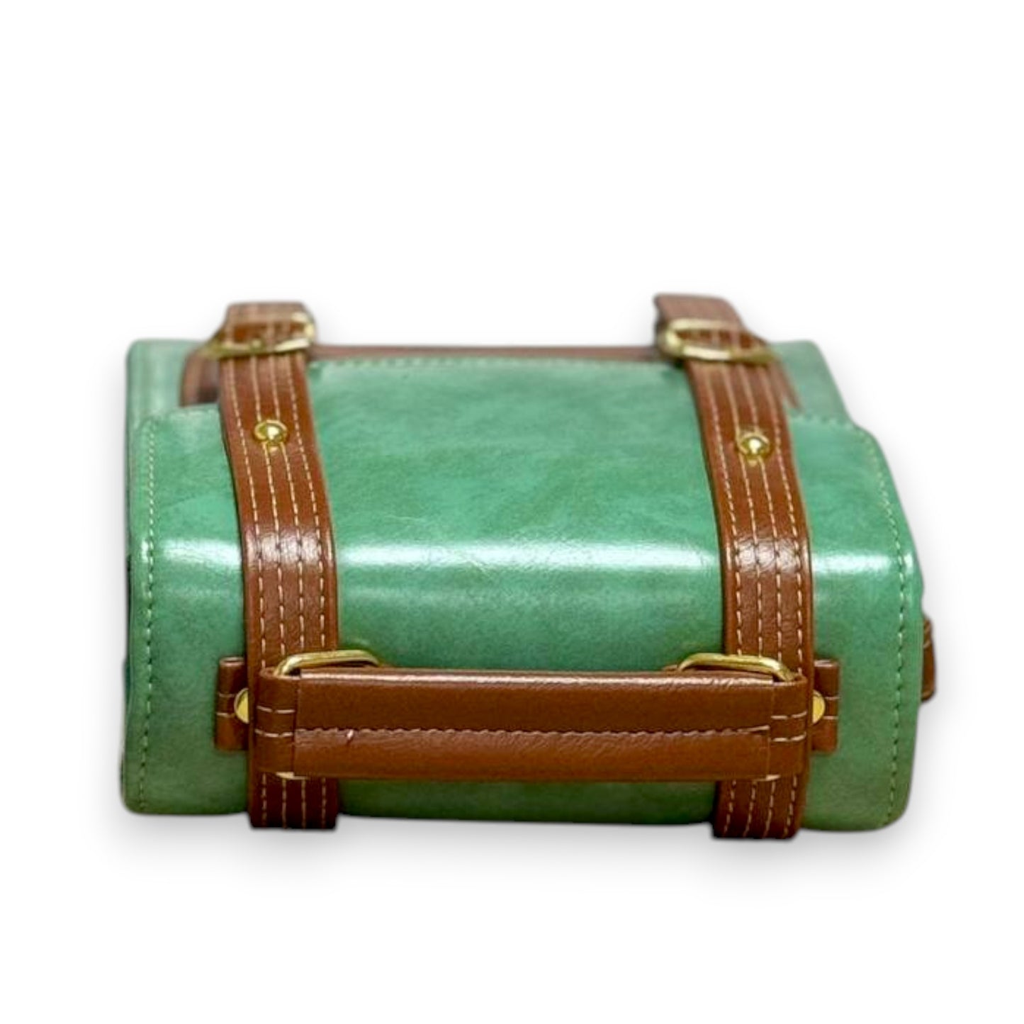 Handmade French-Style Vegan Leather Satchel – Sage Green with Tan Trim ( 17x 17×9 cm )