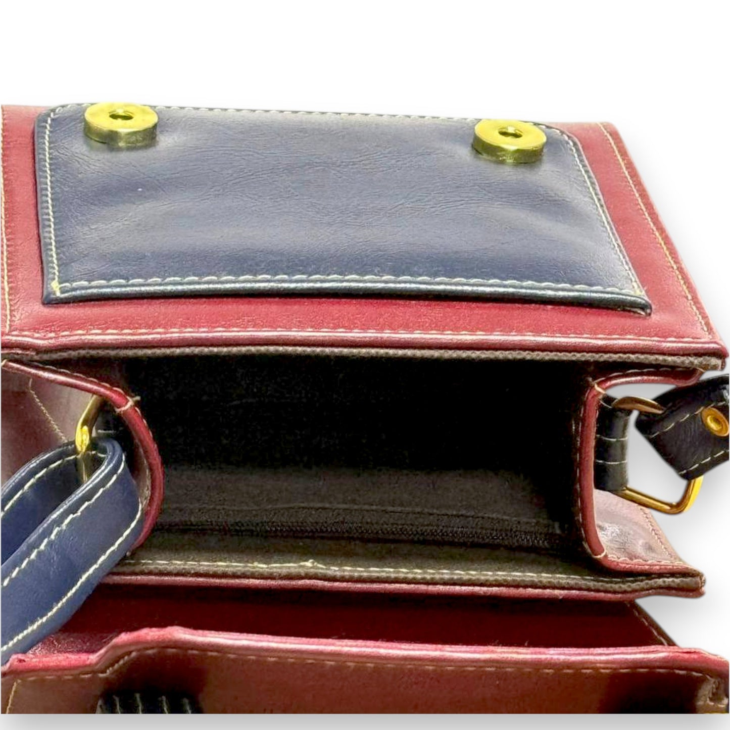 Handmade French-Style Vegan Leather Satchel – burgundy with Black Trim ( 17x 17×9 cm )