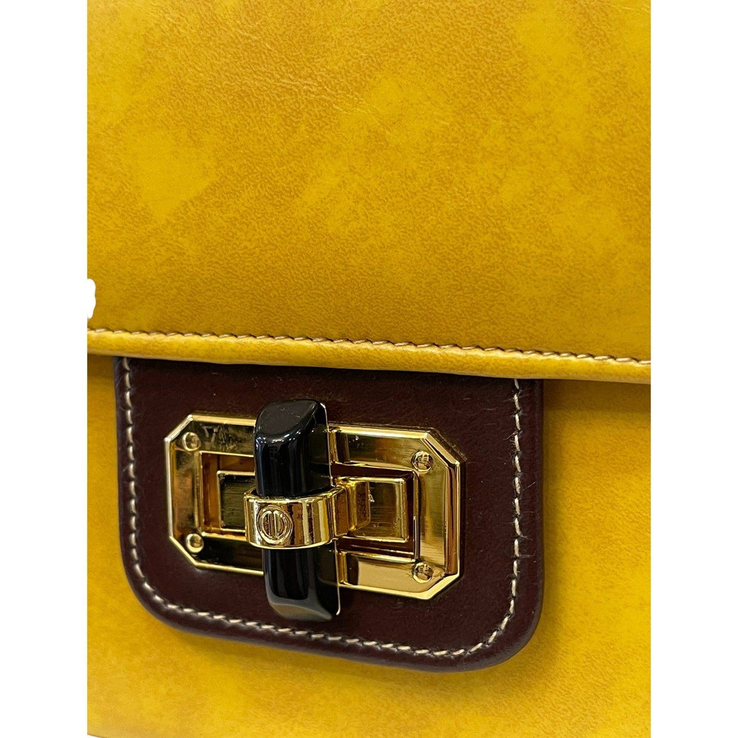 Handmade Yellow Vegan Leather Mini Satchel Bag – Gold Lock Crossbody | 16x14x8 cm