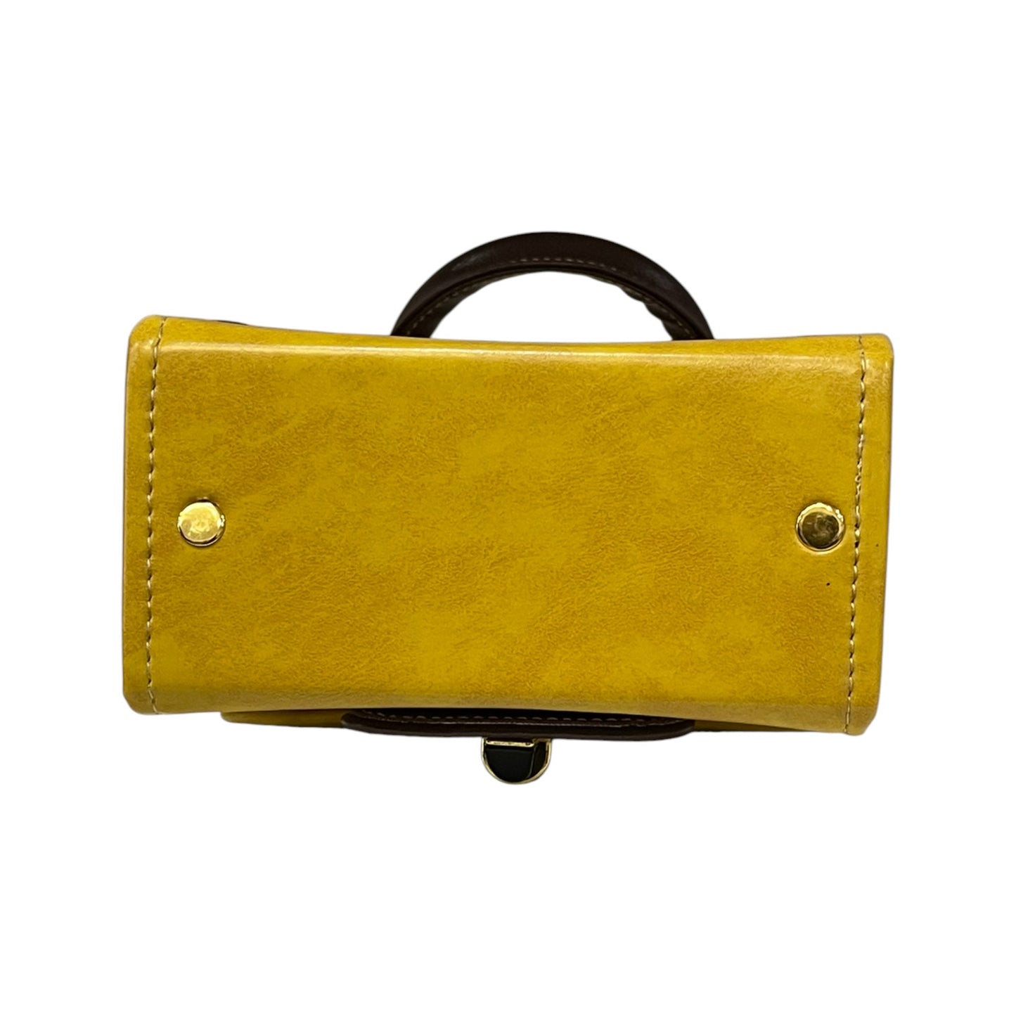 Handmade Yellow Vegan Leather Mini Satchel Bag – Gold Lock Crossbody | 16x14x8 cm