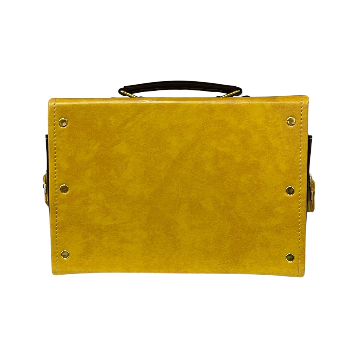 Handmade Vegan Leather Satchel – Mustard Yellow & Chocolate Brown with Gold Details (25x18x11 cm)