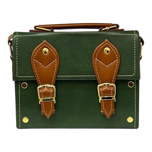 Handmade Green & Brown Vegan Leather Mini Satchel – Retro Crossbody Bag with Gold Buckles | 18x14x6 cm (Copy)