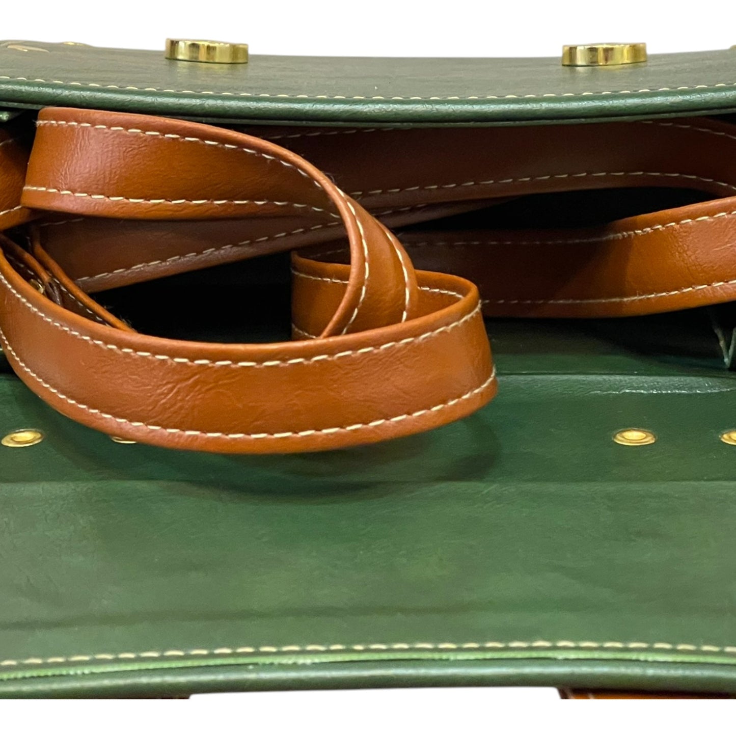 Handmade Green & Brown Vegan Leather Mini Satchel – Retro Crossbody Bag with Gold Buckles | 18x14x6 cm (Copy)