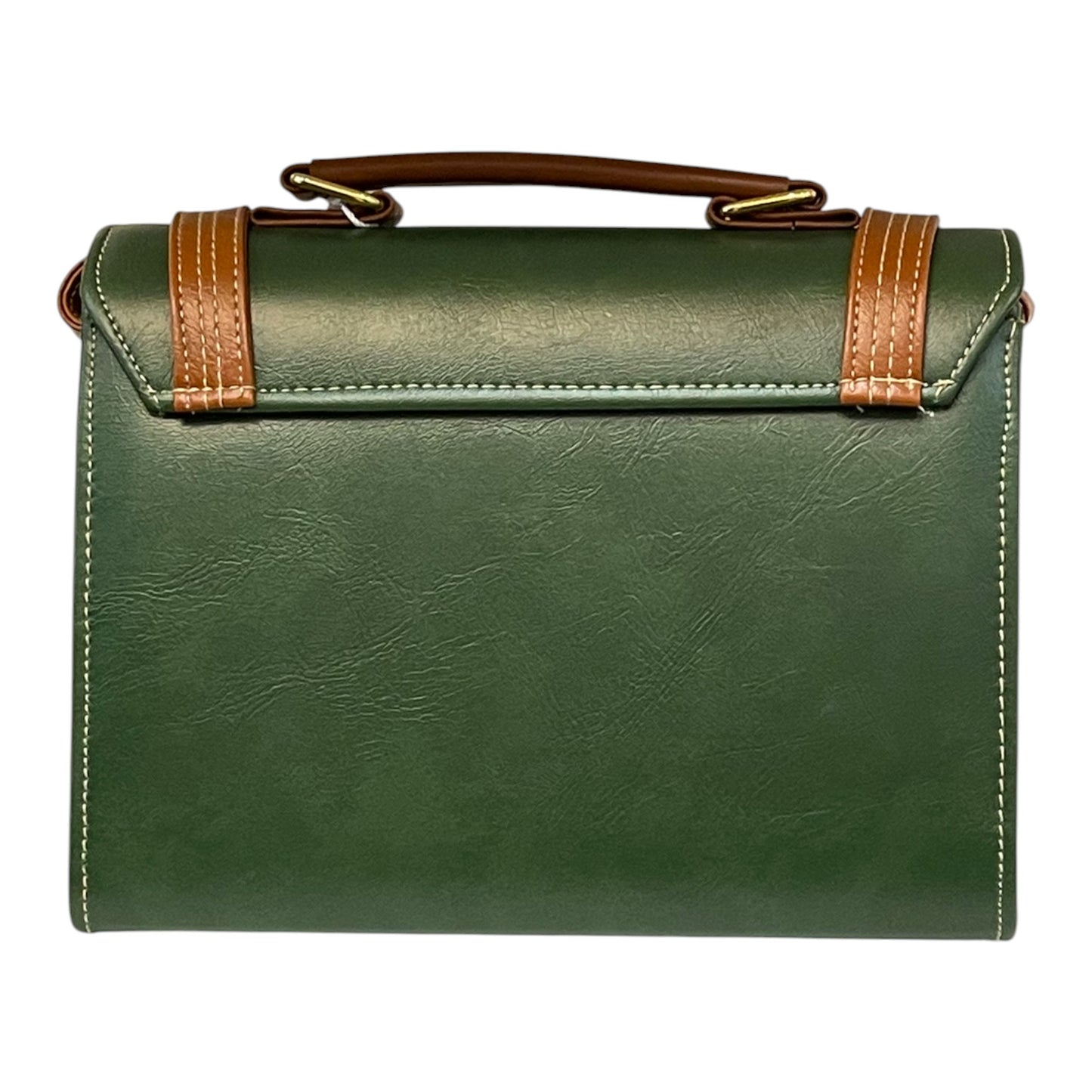Handmade Green Vegan Leather Satchel Bag | Vintage Crossbody with Front Buckle Design – 23x17x10 cm