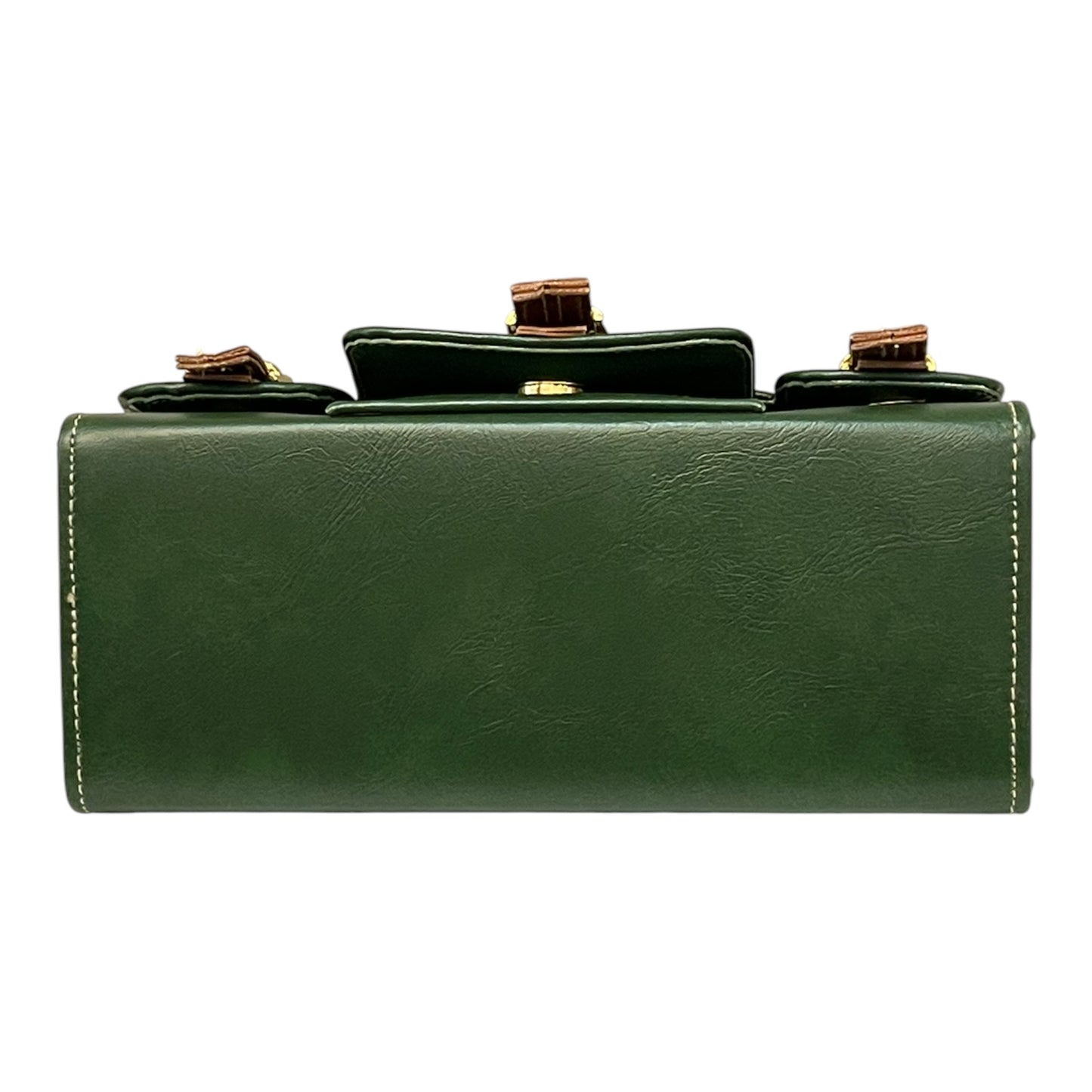 Handmade Green Vegan Leather Satchel Bag | Vintage Crossbody with Front Buckle Design – 23x17x10 cm