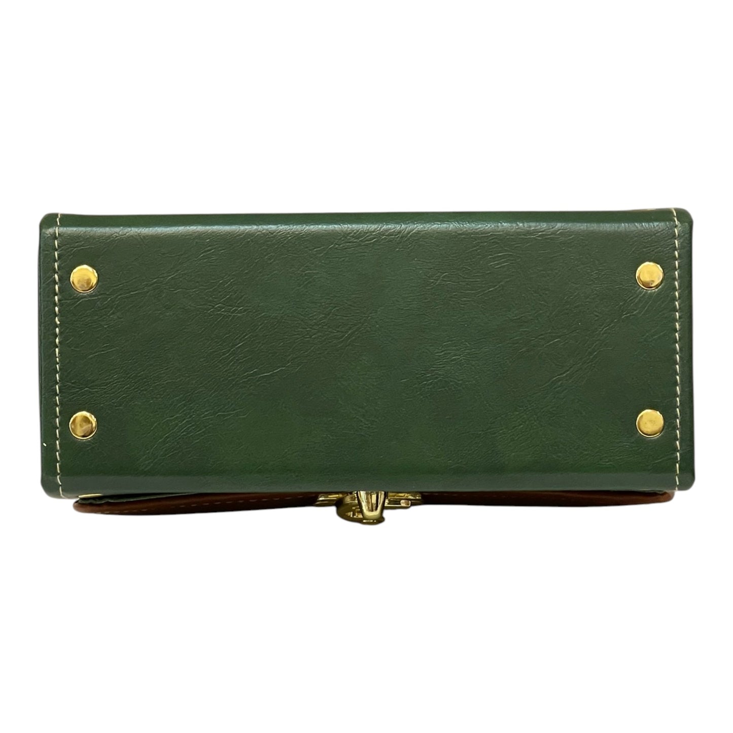 Handmade Vegan Leather Satchel – Houndstooth, Forest Green & Tan | Classic Crossbody Bag 21x14x9 cm