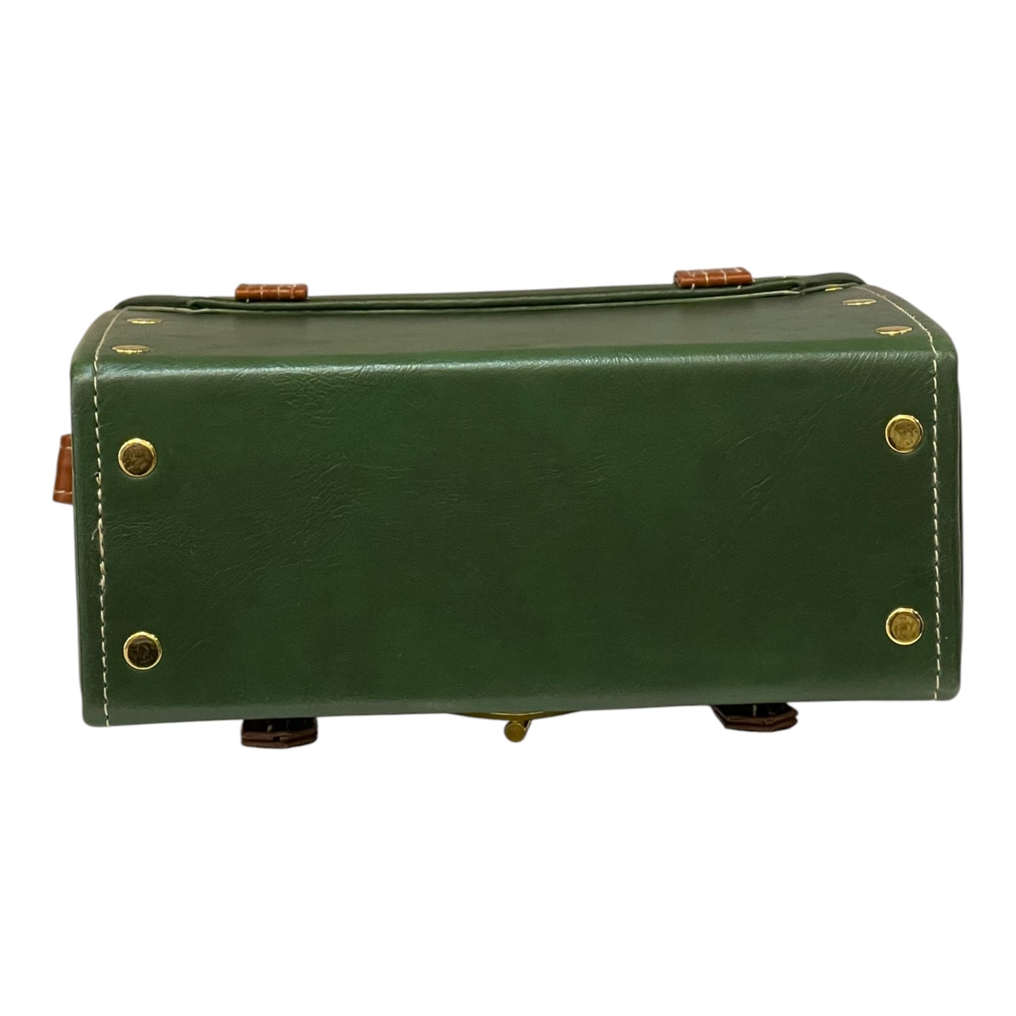 Handmade Vegan Leather Box Bag – Forest Green & Caramel with Gold Hardware (21x14x9 cm)