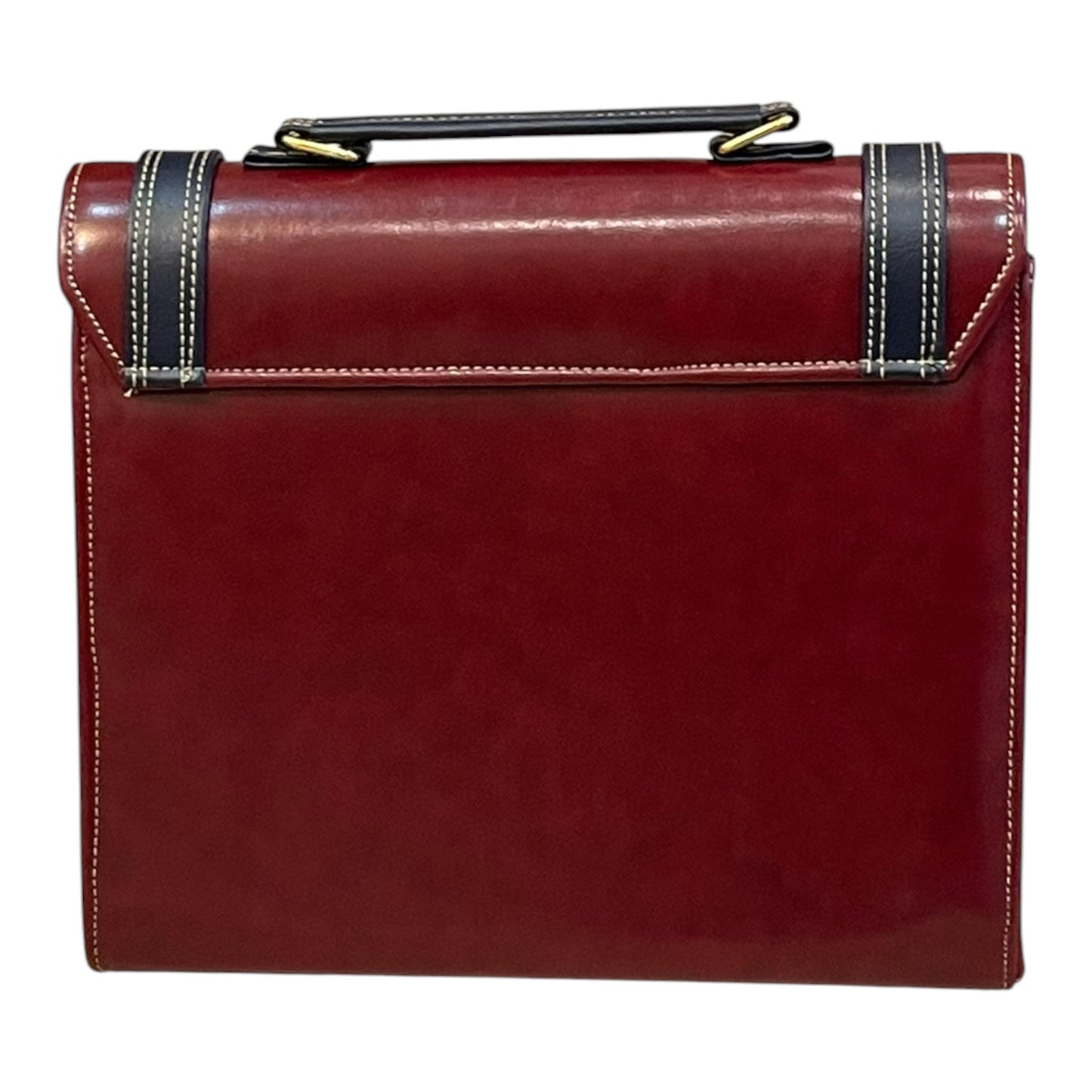 Handmade Vegan Leather Satchel – Burgundy & Navy Classic Bag with Gold Accents (23x17x10 cm)