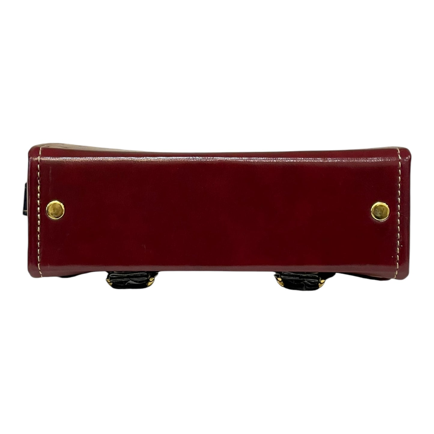 Handmade Vegan Leather Mini Satchel – Burgundy & Navy Blue with Gold Buckles (18x14x6 cm)